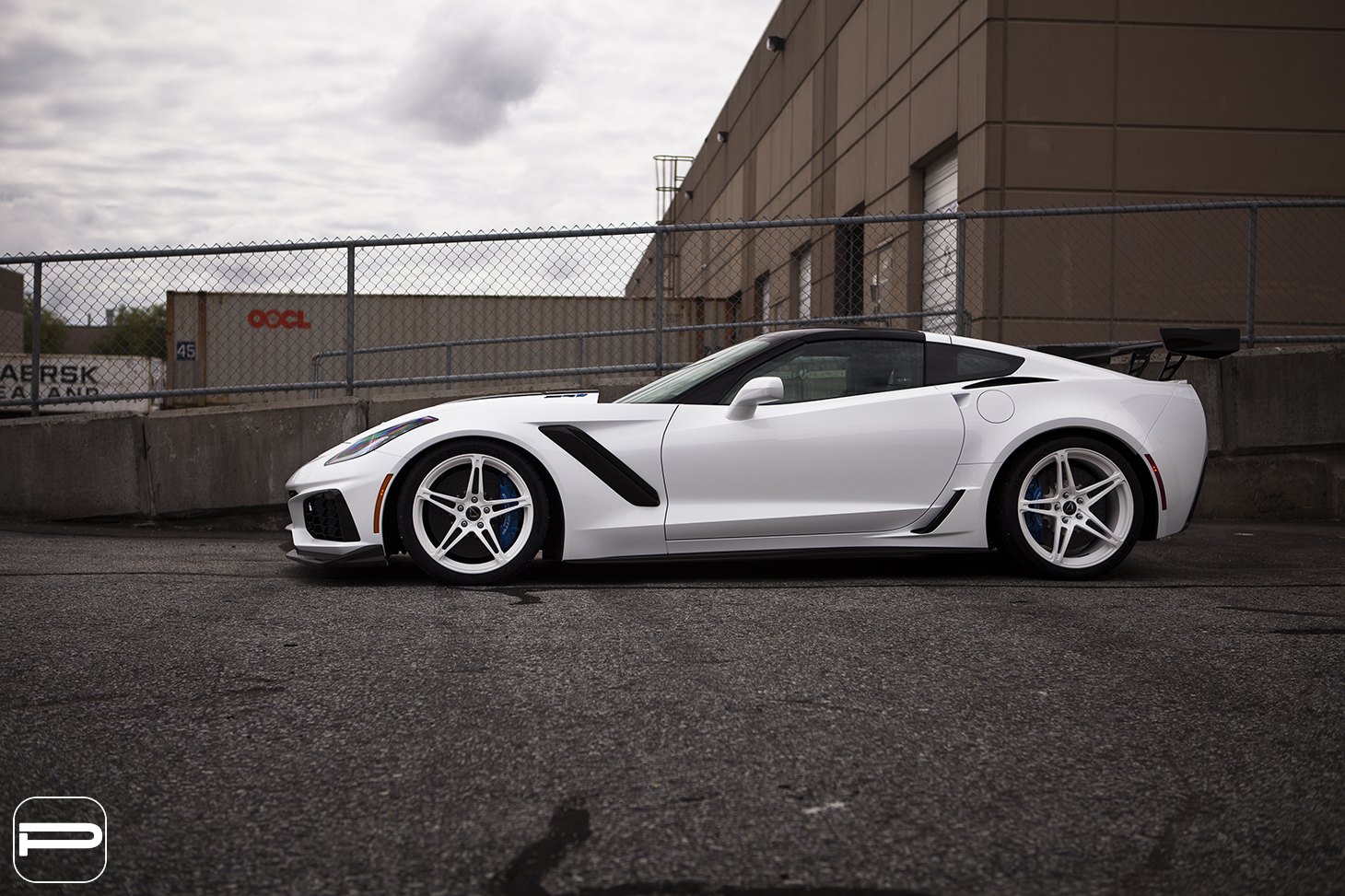 White Chevy Corvette with Aftermarket Side Scoops - Photo by PUR Wheels