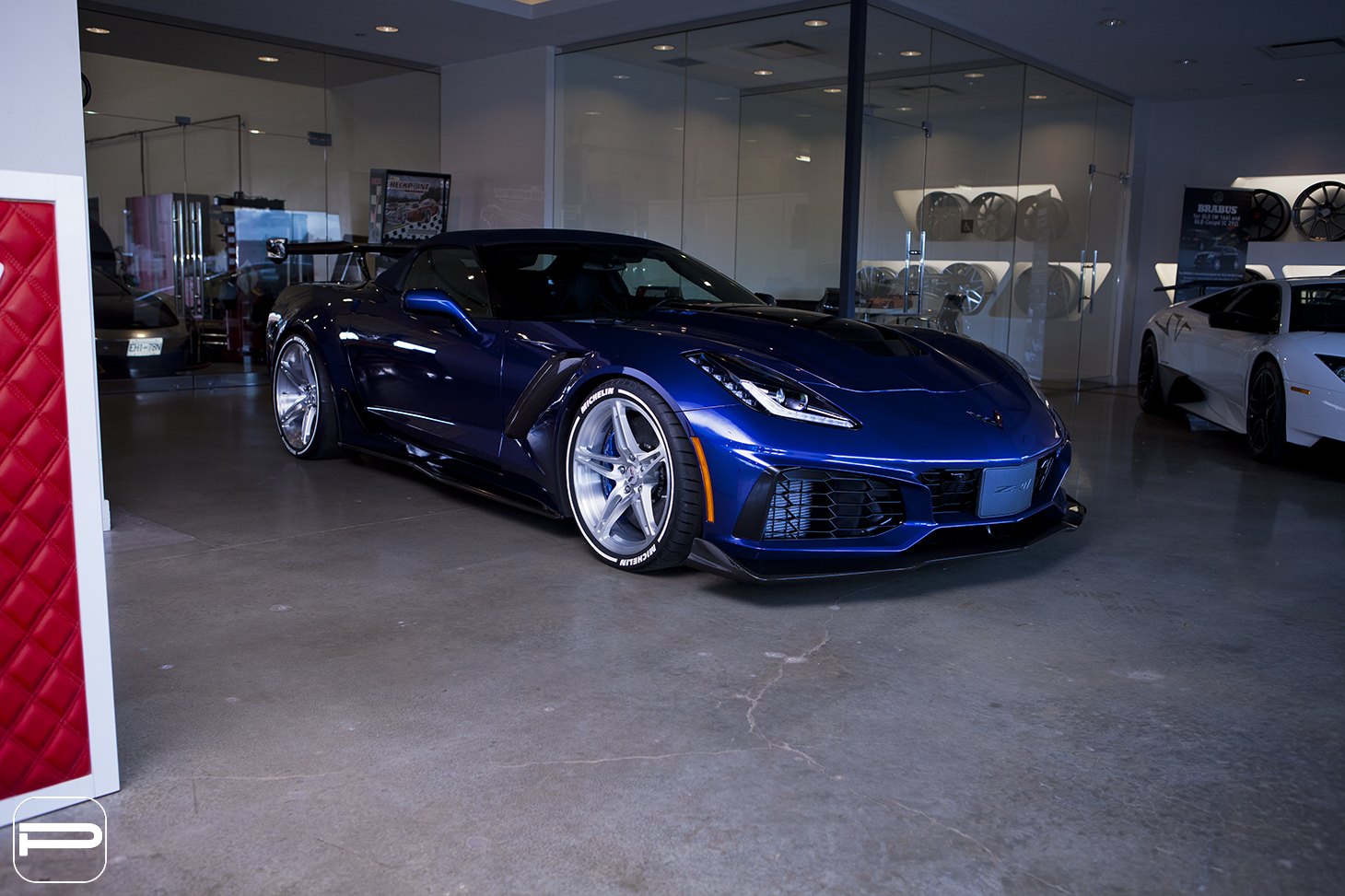 Blue Chevy Corvette with Carbon Fiber Front Lip - Photo by PUR Wheels