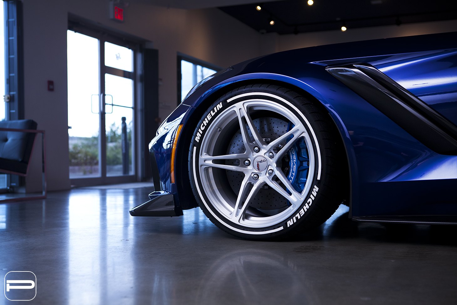Michelin Tires on Custom Blue Chevy Corvette ZR1 - Photo by PUR Wheels