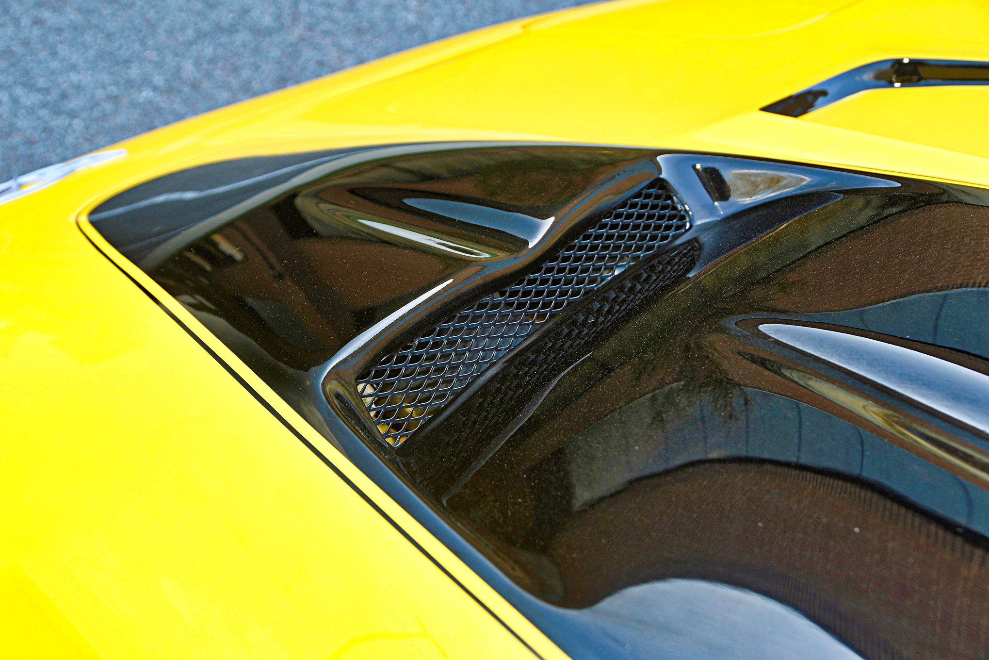 Custom Hood with Air Vents on Yellow Chevy Corvette - Photo by Scotty Lachenauer