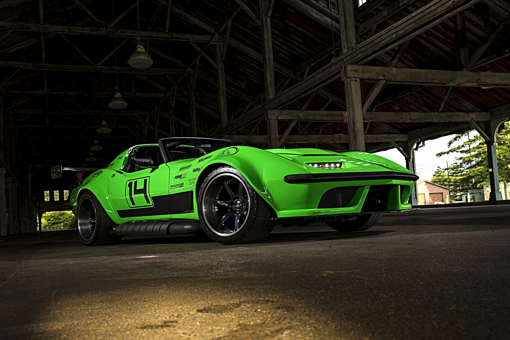 Custom Green Debadged Chevy Corvette with Carbon Fiber Accents - Photo by Robert McGaffin