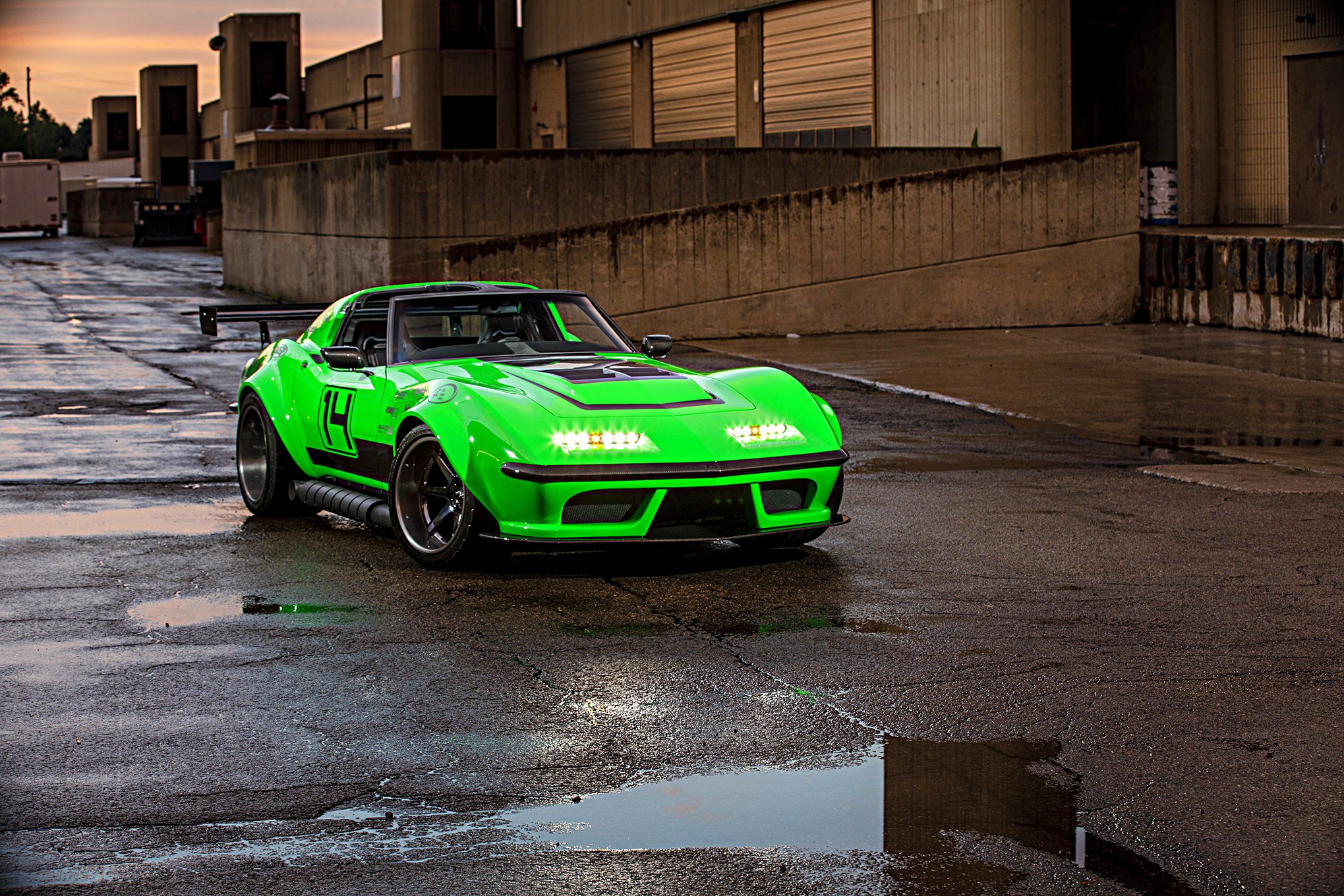 Green Debadged Chevy Corvette with Custom Wheels - Photo by Robert McGaffin
