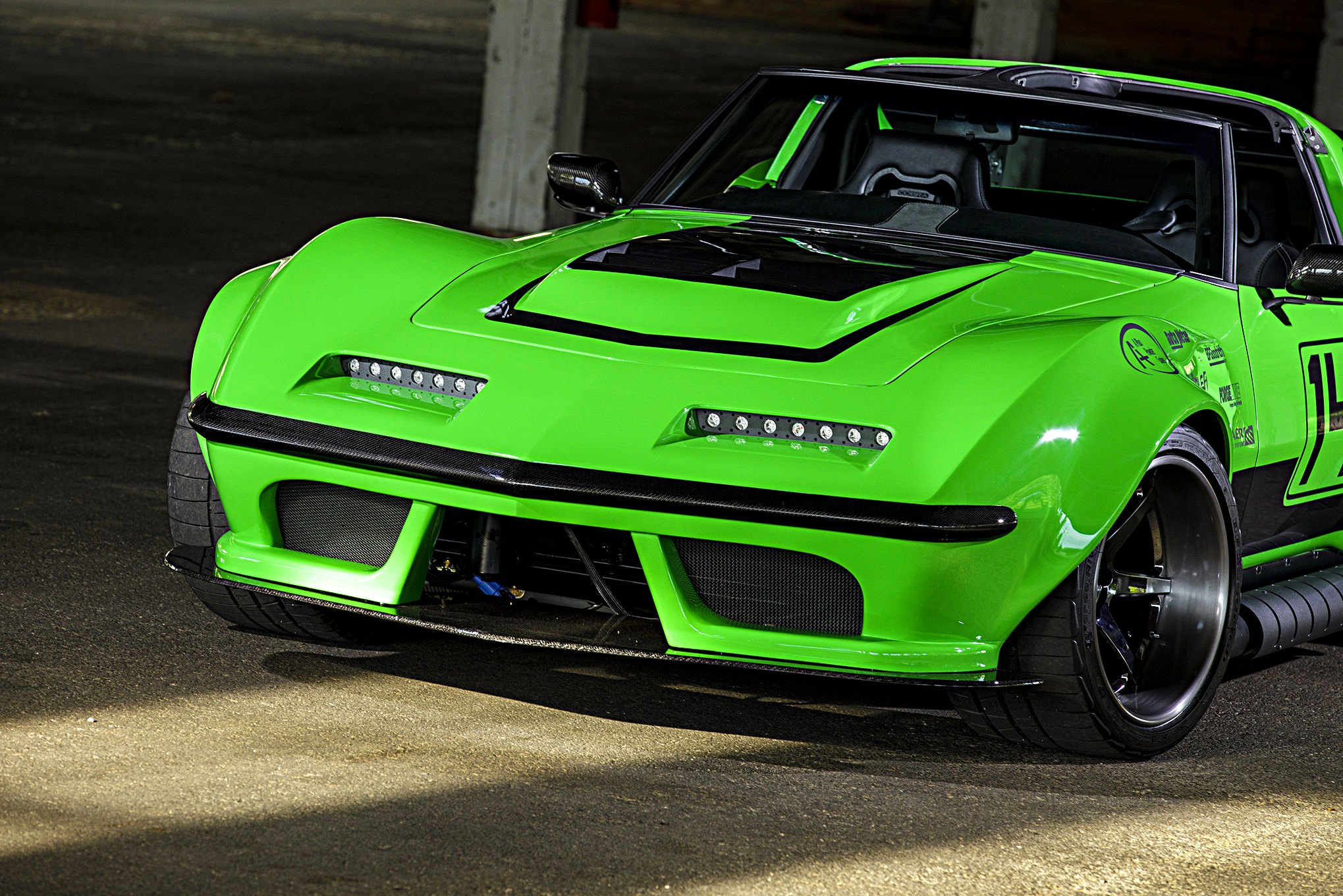 Green Debadged Chevy Corvette with Custom Headlights - Photo by Robert McGaffin