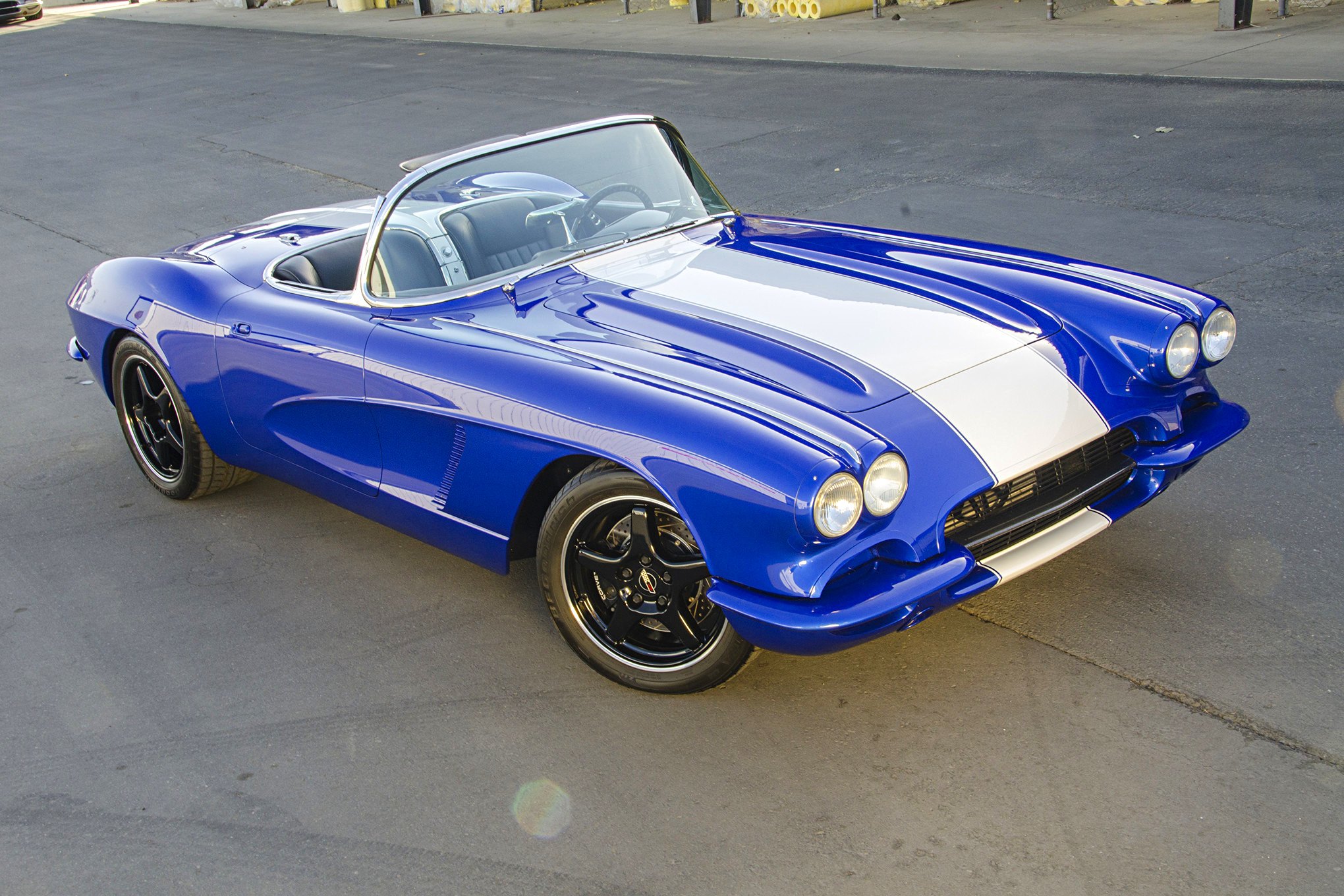 Crystal Clear Headlights on Blue Convertible Chevy Corvette - Photo by Steve Temple