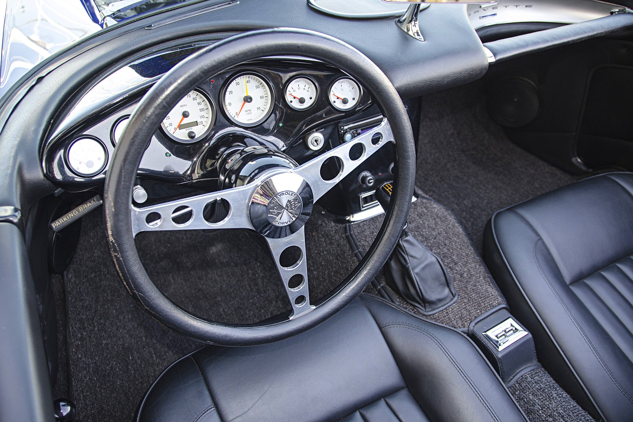 Chrome Steering Wheel in Blue Convertible Chevy Corvette - Photo by Steve Temple