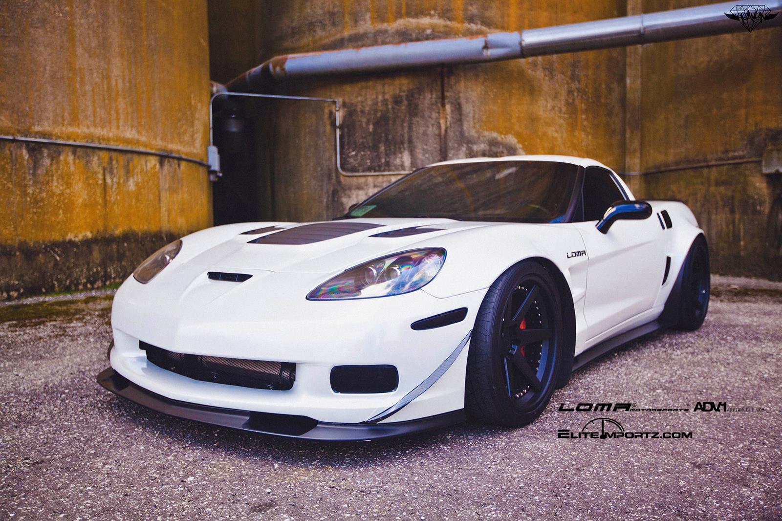 White Chevy Corvette with Custom Vented Hood - Photo by ADV.1