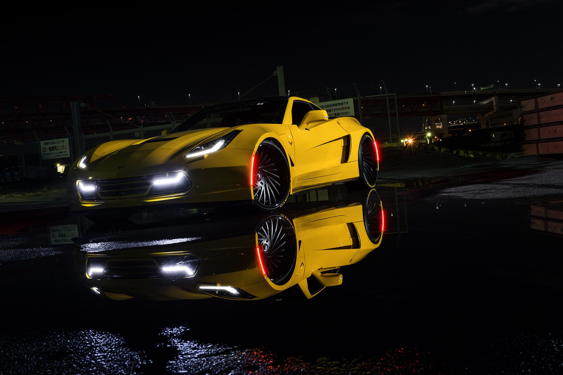 Custom Yellow Chevy Corvette with LED Headlights - Photo by Forgiato