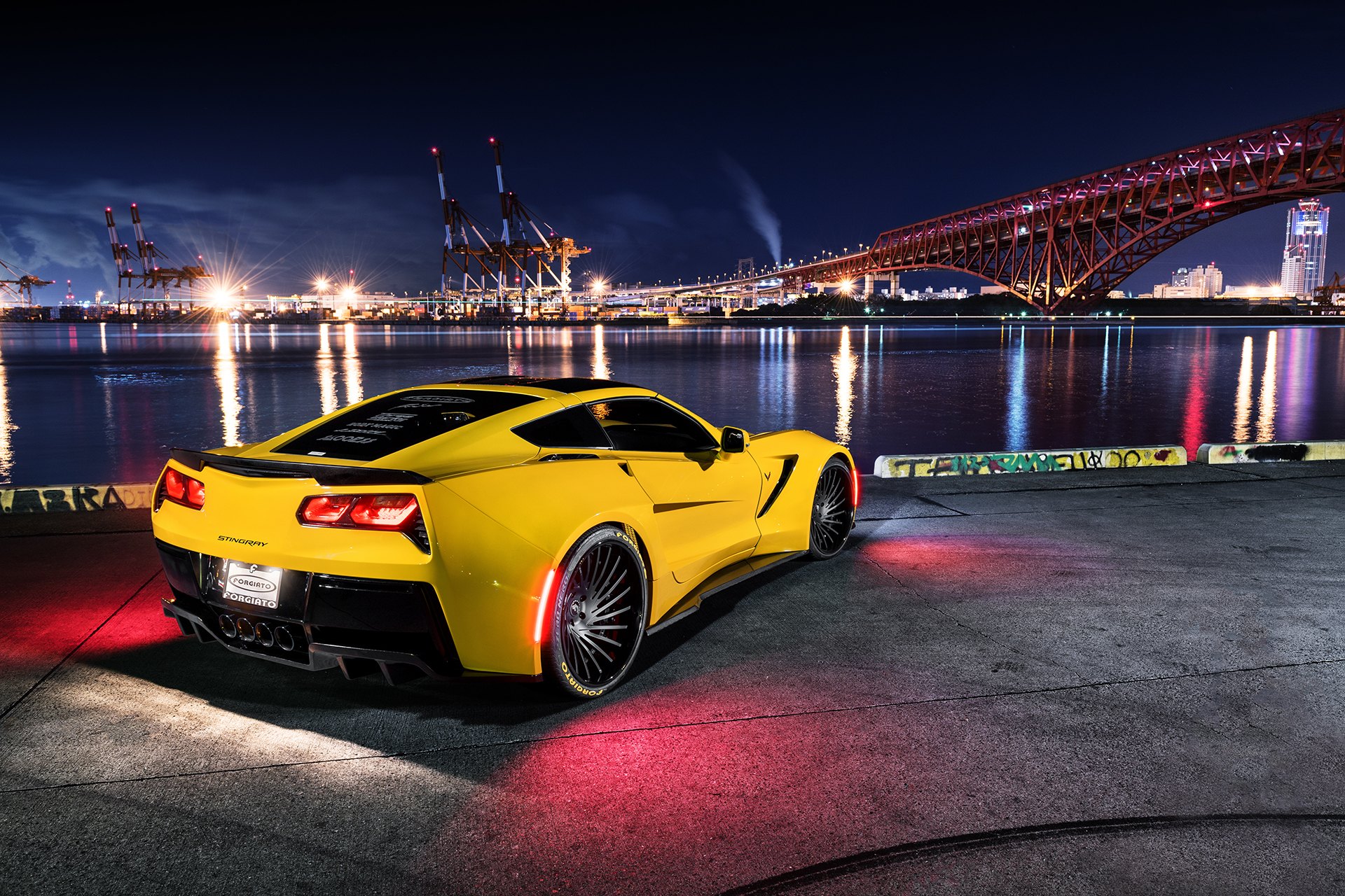 Aftermarket Rear Diffuser on Yellow Chevy Corvette - Photo by Forgiato