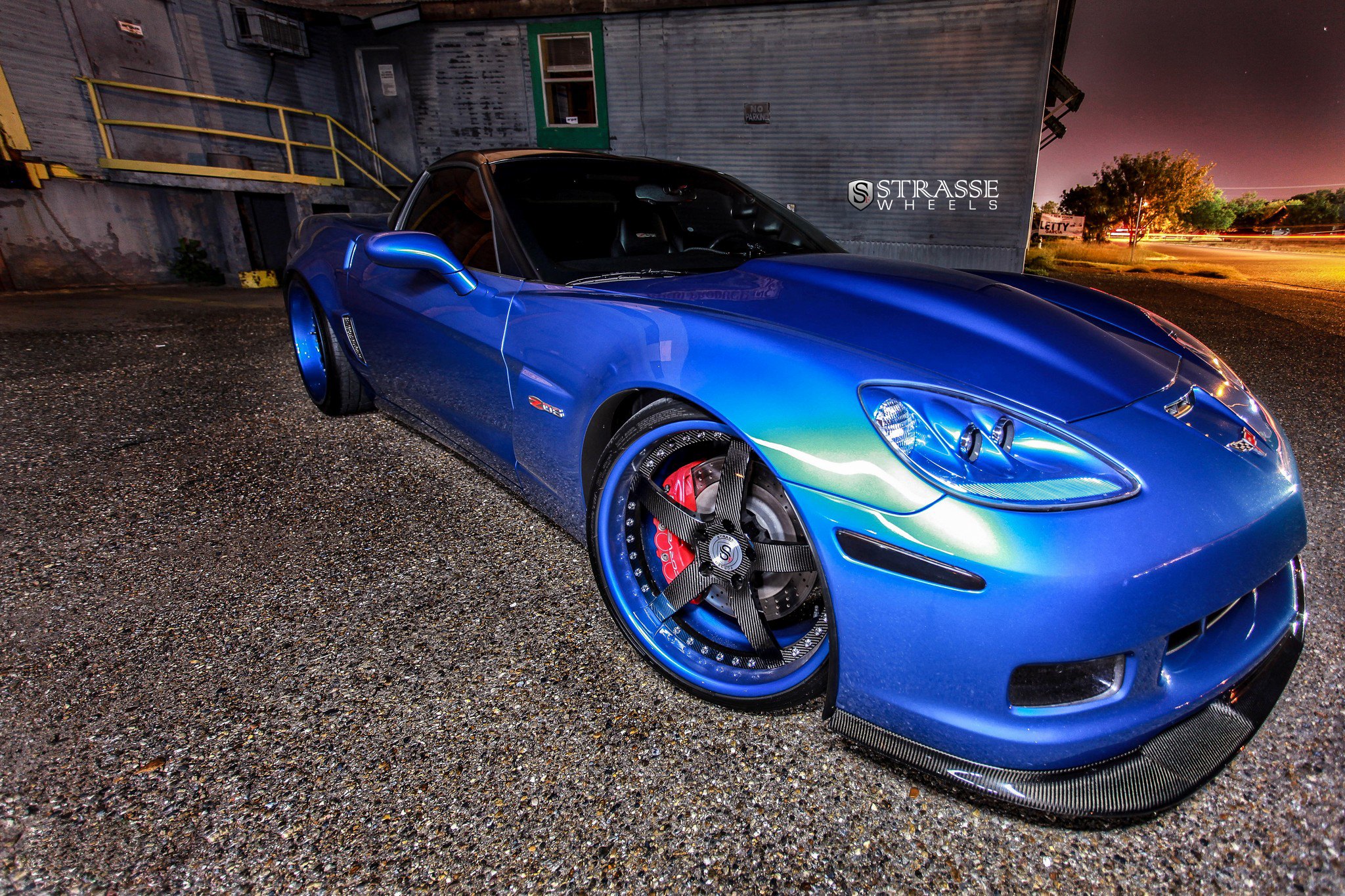 Blue Chevy Corvette with Carbon Fiber Front Lip Spoiler - Photo by Strasse Forged