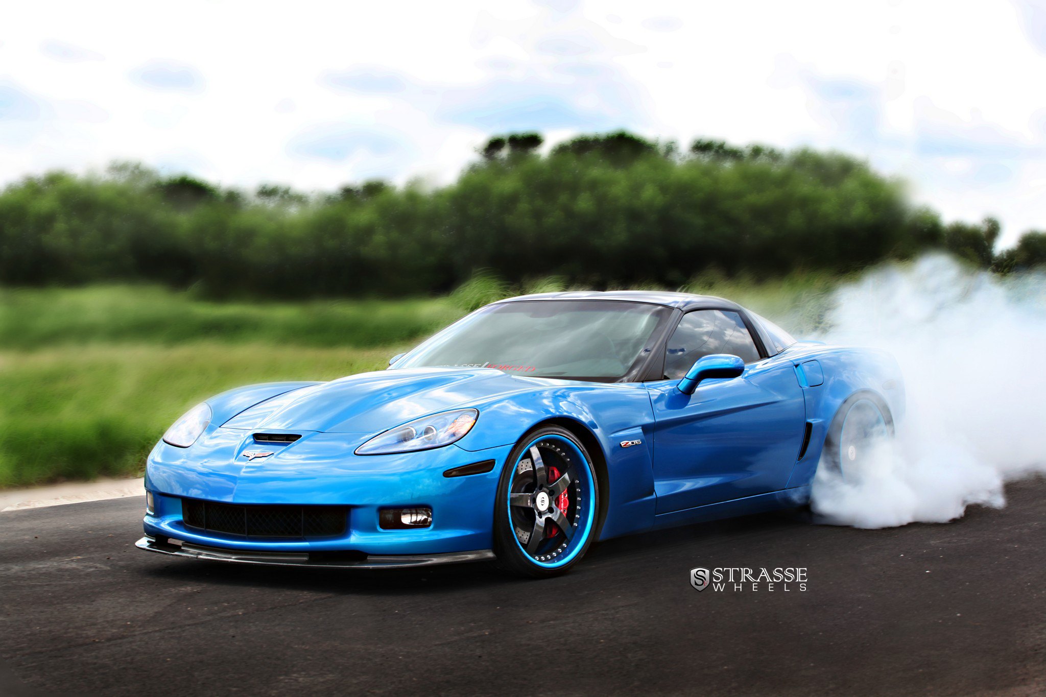 Blue Chevy Corvette with Aftermarket Front Bumper - Photo by Strasse Forged