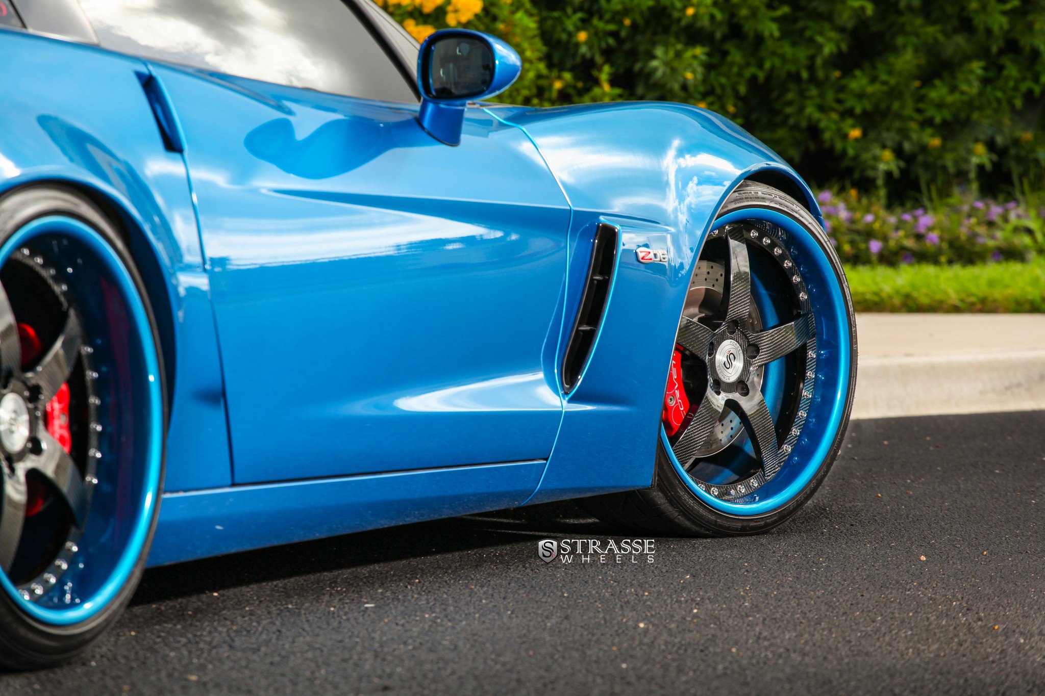 Carbon Fiber Strasse Rims on Blue Chevy Corvette - Photo by Strasse Forged