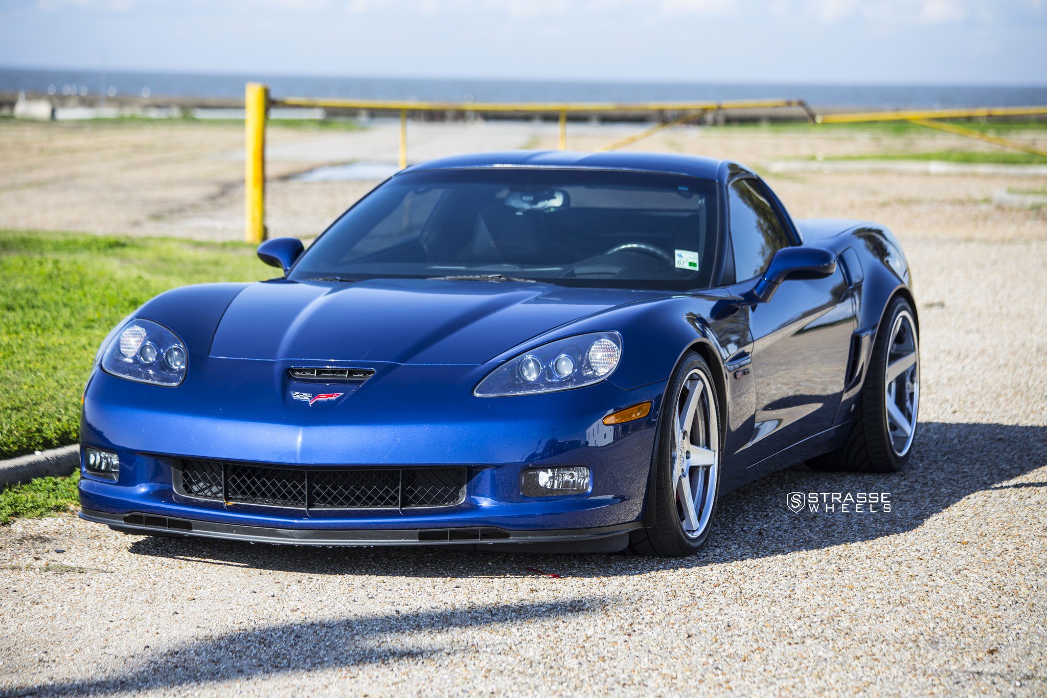 Blue Chevy Corvette with Custom Halo Headlights - Photo by Strasse Forged