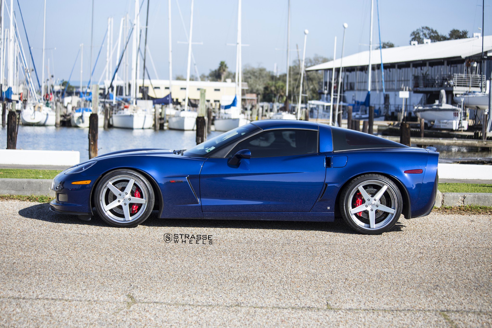 Blue Chevy Corvette with Chrome Strasse Wheels - Photo by Strasse Forged