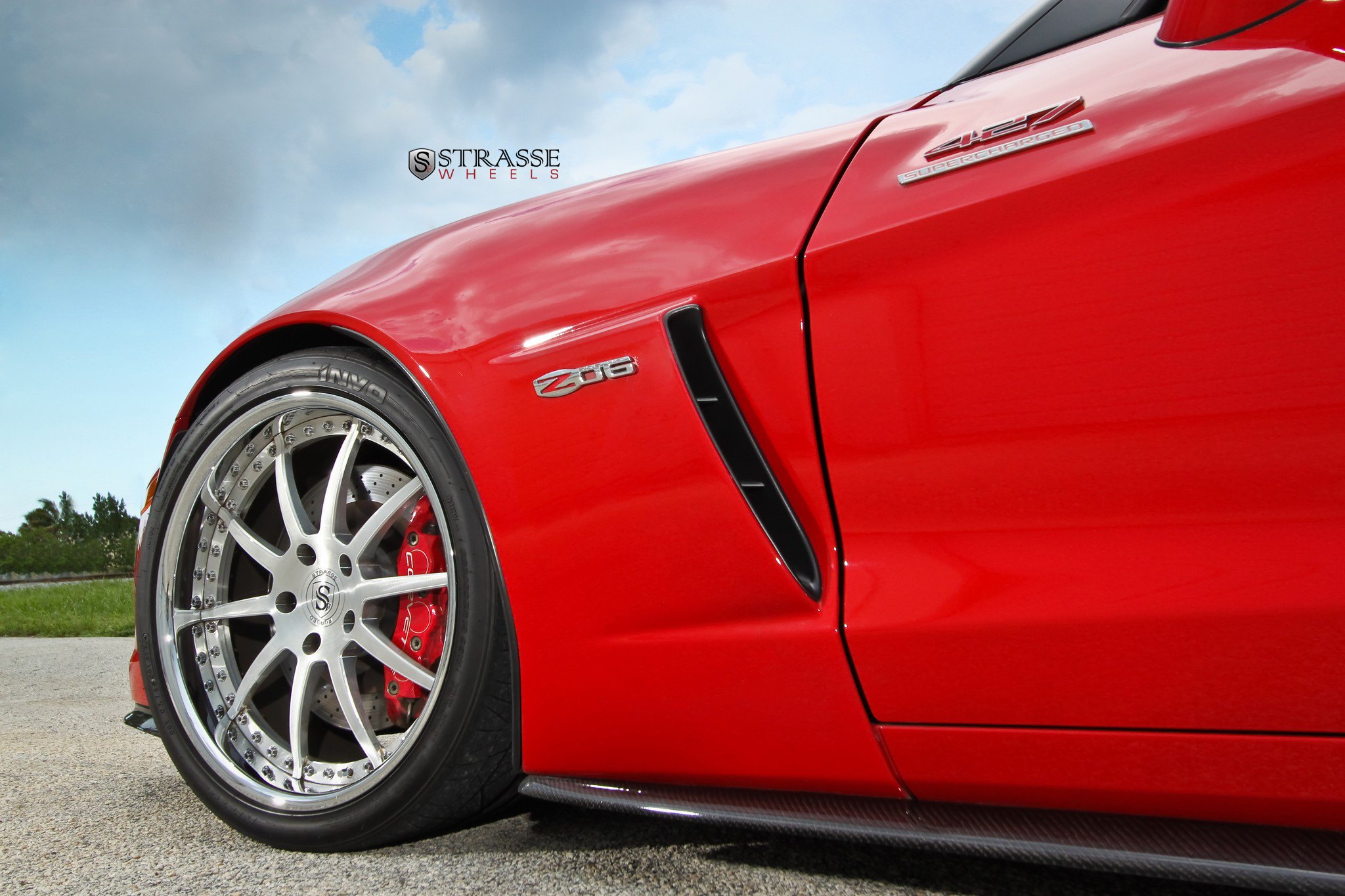 Red Chevy Corvette with Carbon Fiber Side Skirts - Photo by Strasse Forged