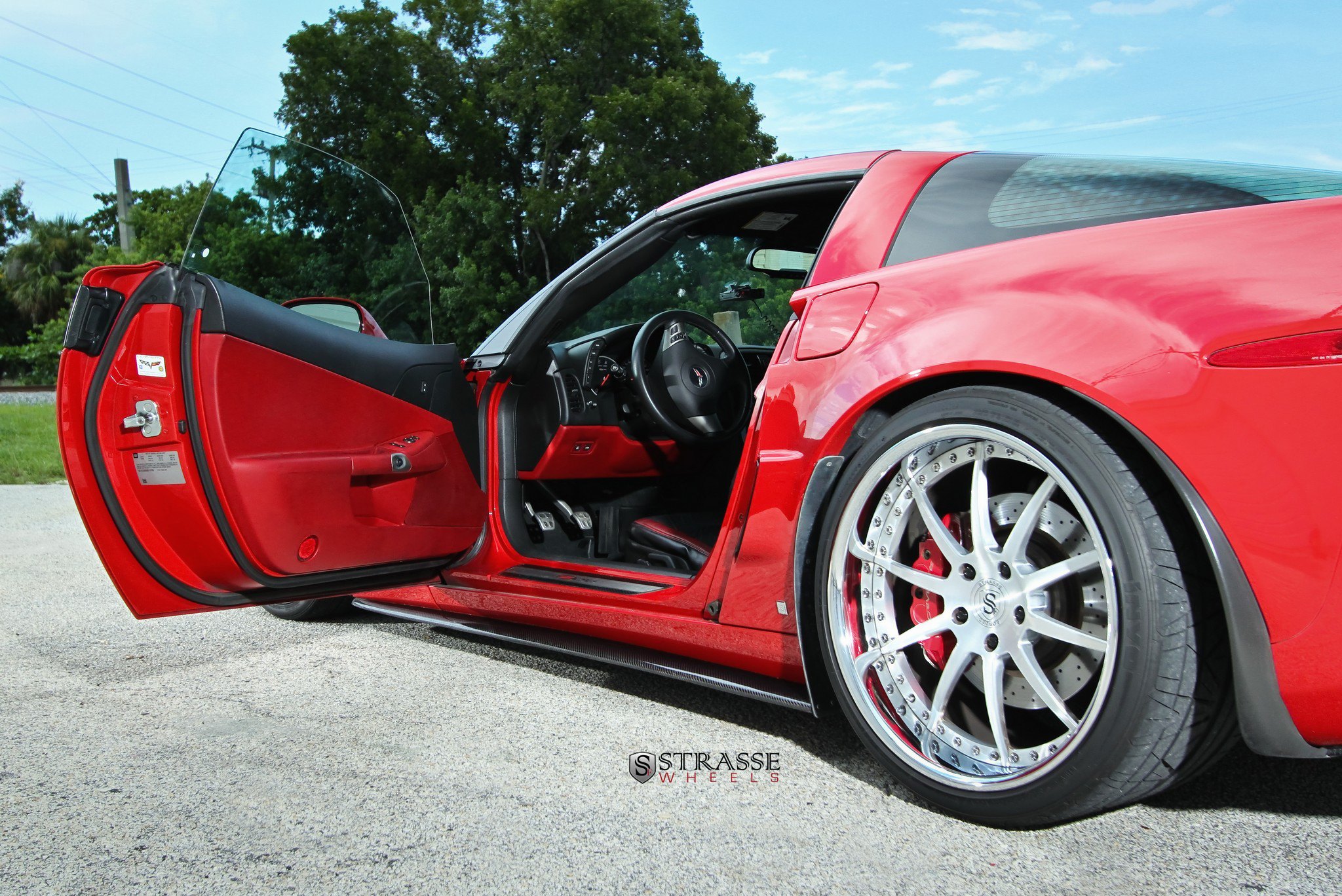 Aftermarket Interior Kit in Red Chevy Corvette Z06 - Photo by Strasse Forged