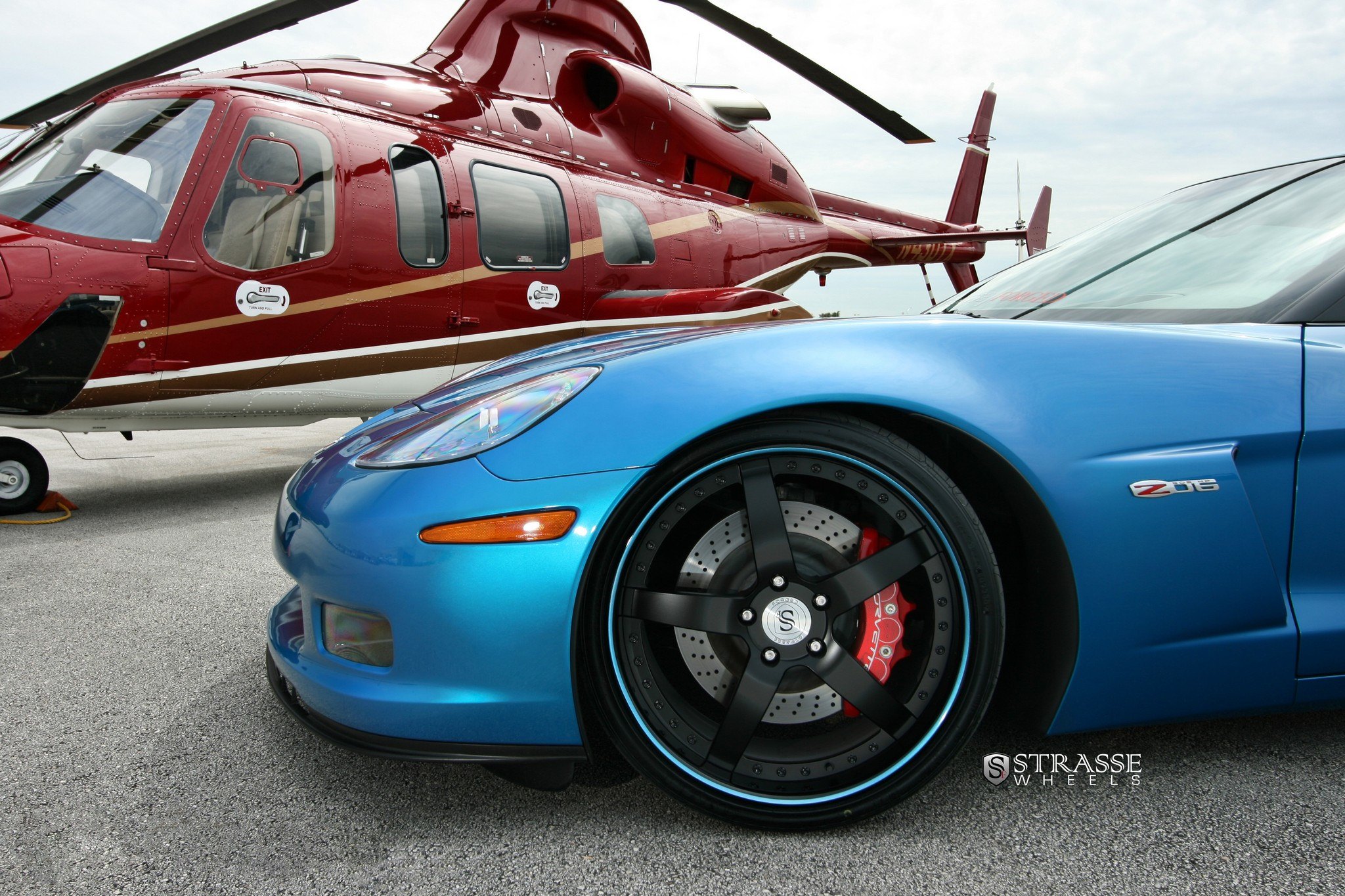 Blue Chevy Corvette with Matte Black Strasse Rims - Photo by Strasse Forged