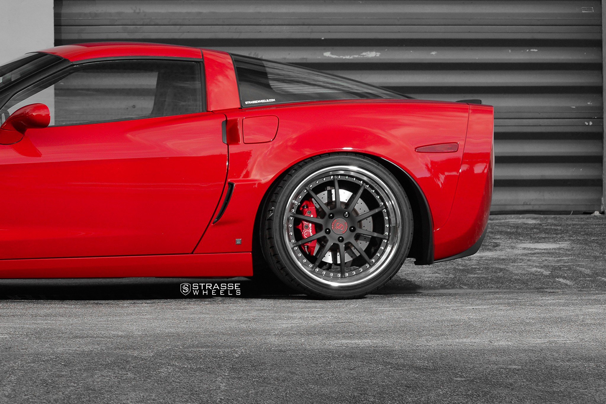 Aftermarket Side Scoops on Red Chevy Corvette - Photo by Strasse Forged