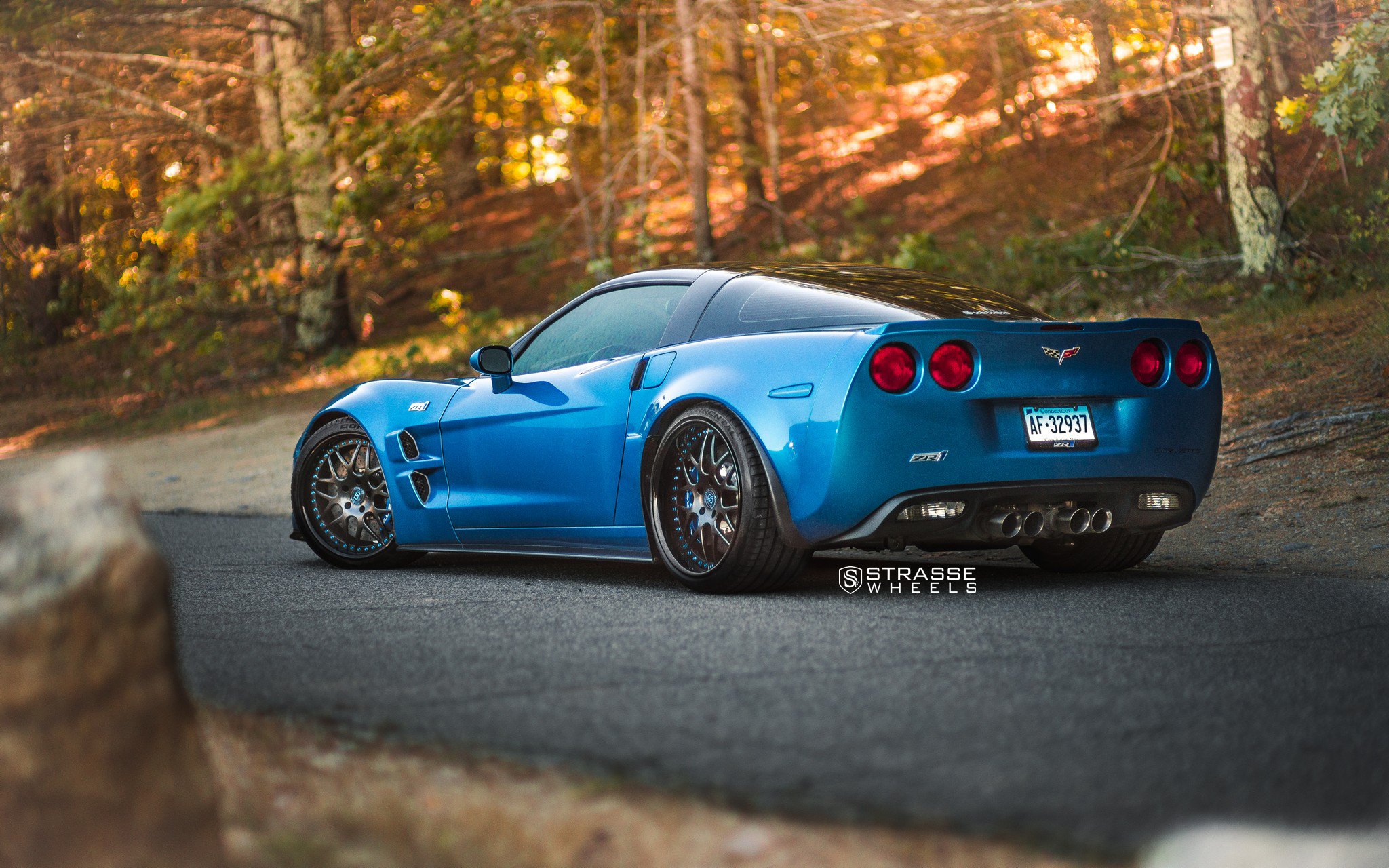 Blue Chevy Corvette ZR1 with Custom Rear Diffuser - Photo by Strasse Forged