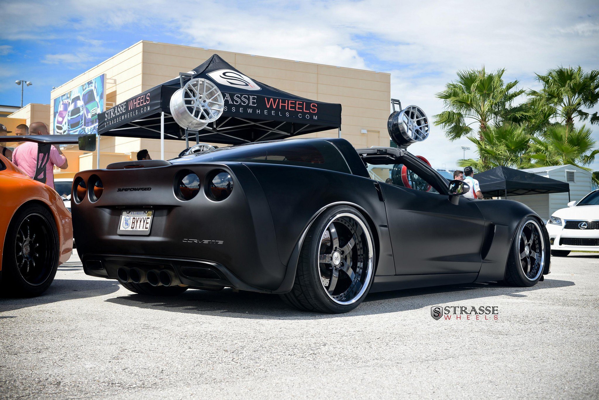 Aftermarket Rear Diffuser on Gray Matte Chevy Corvette - Photo by Strasse Forged