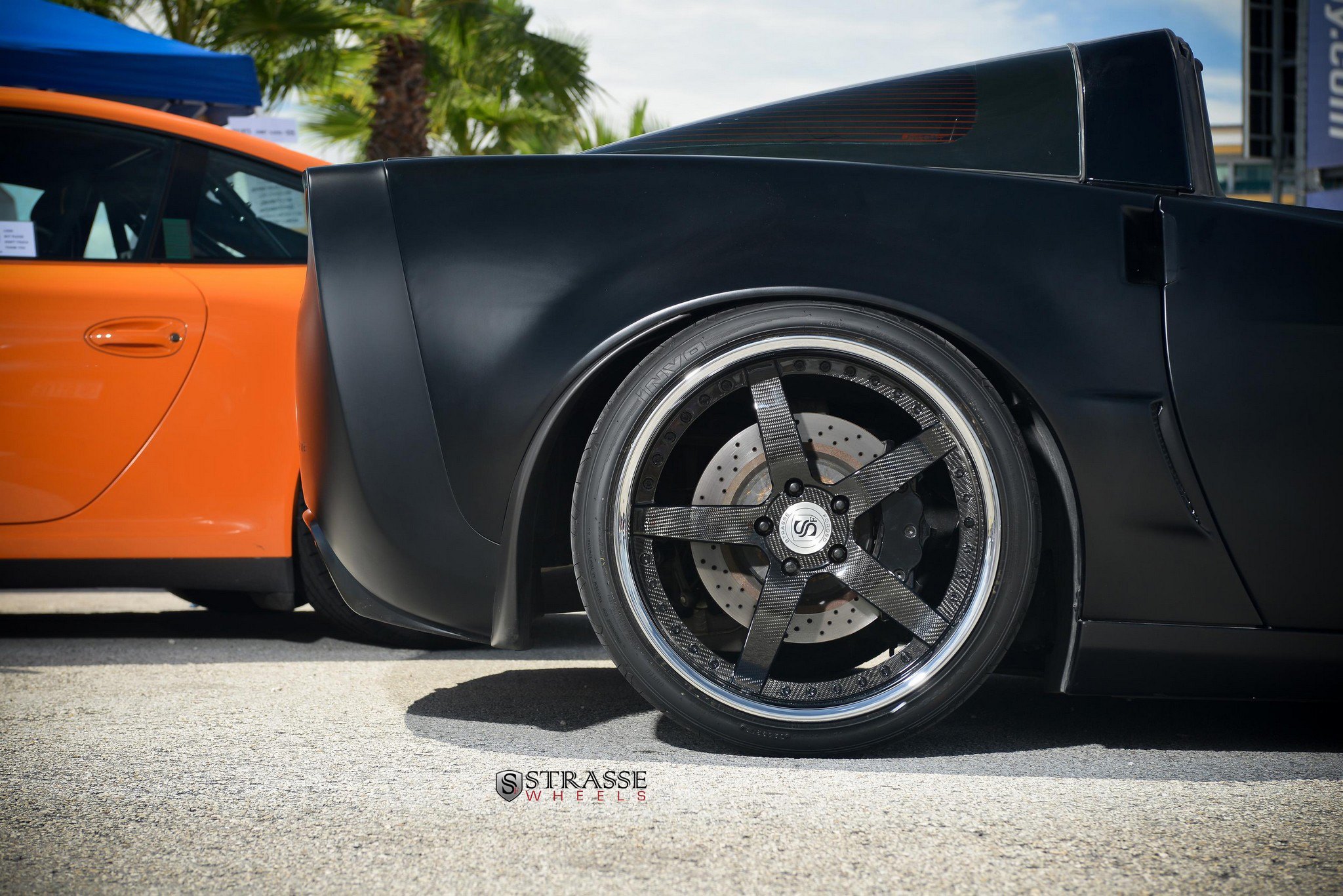 Carbon Fiber Strasse Rims on Gray Matte Chevy Corvette - Photo by Strasse Forged