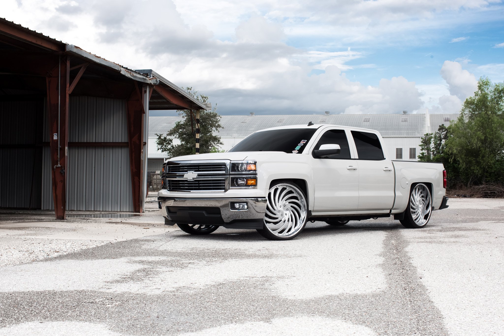 White Chevy Silverado with Chrome Front Bumper Cover - Photo by Dub Wheels