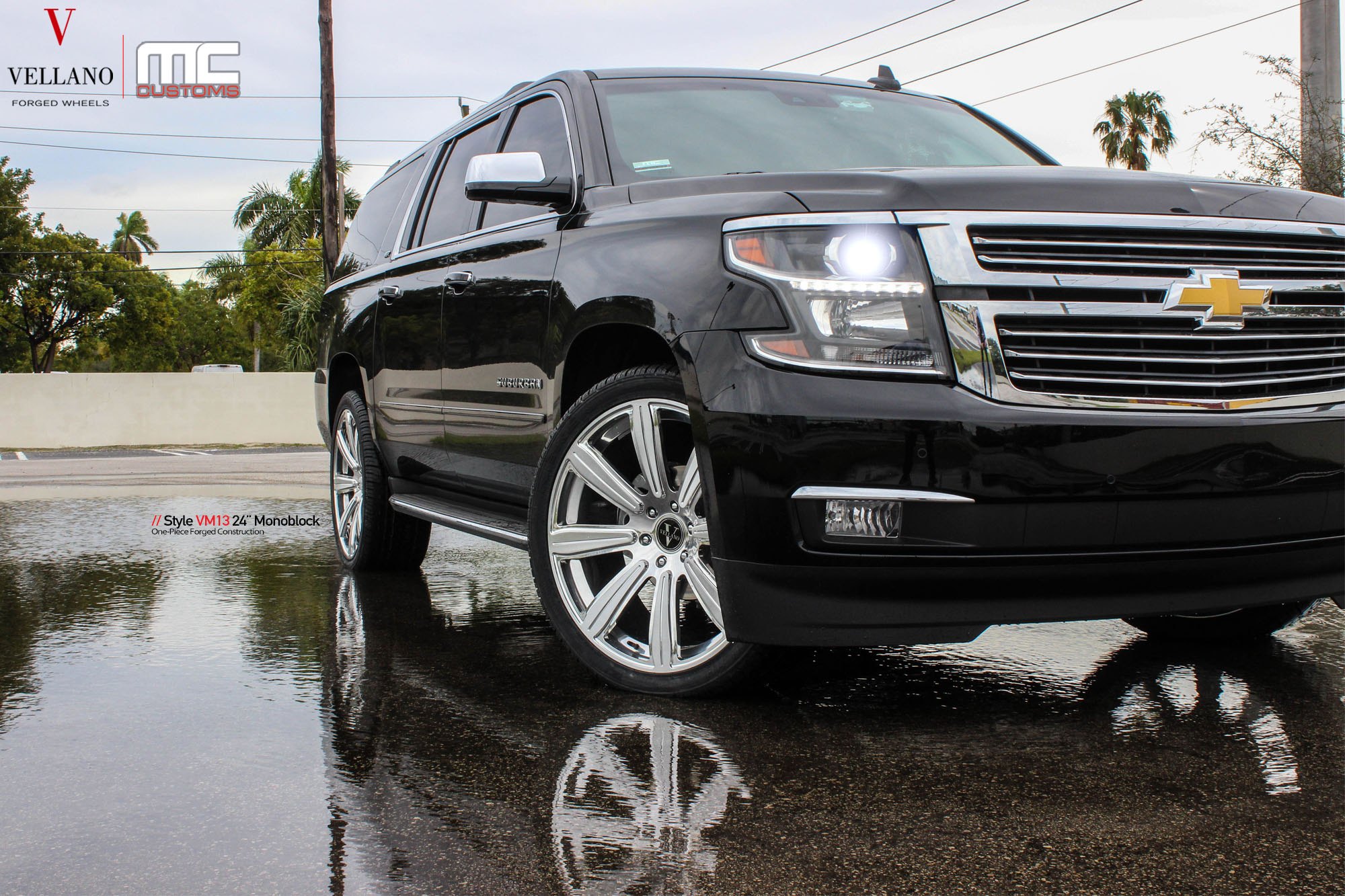 Black Chevy Tahoe with Aftermarket LED Headlights - Photo by Vellano