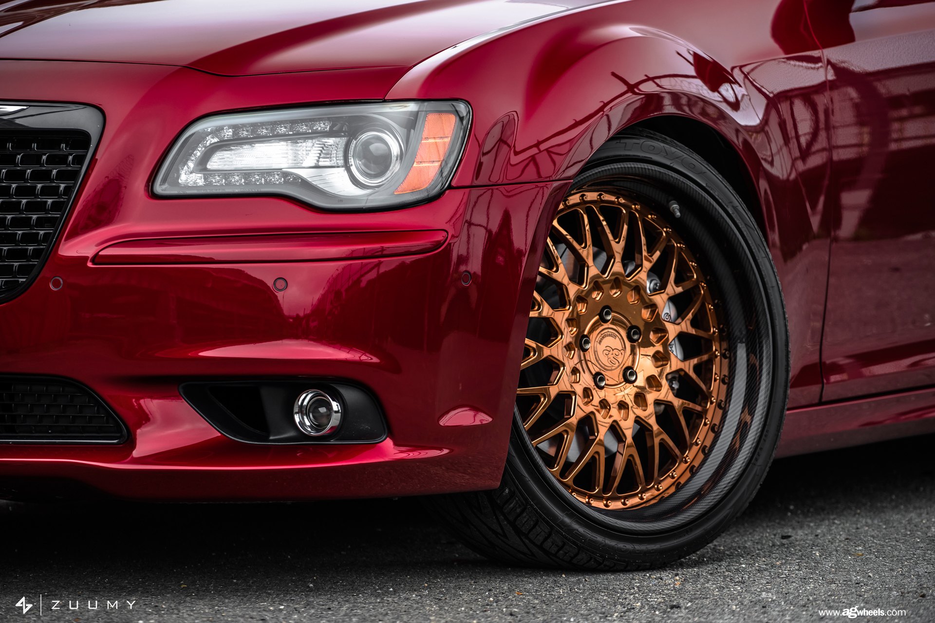Red Chrysler 300 SRT on Bronze Avant Garde Rims - Photo by Avant Garde Wheels