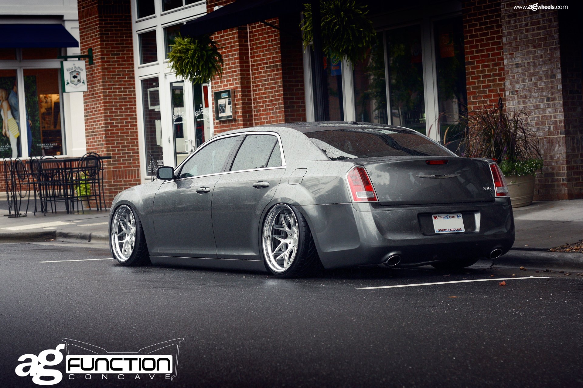Red LED Taillights on Gray Stanced Chrysler 300 - Photo by Avant Garde Wheels