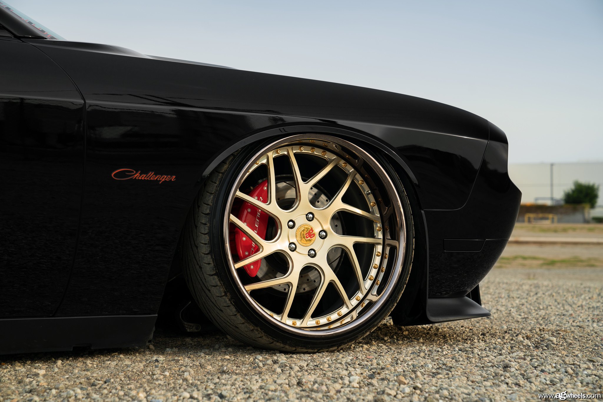 Black Dodge Challenger RT with Aftermarket Side Skirts - Photo by Avant Garde Wheels