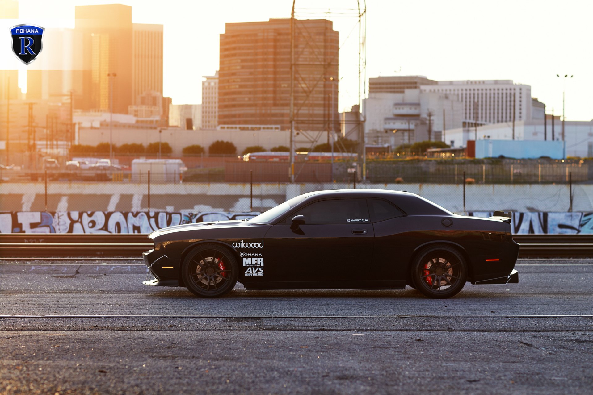 Aftermarket Side Skirts on Black Dodge Challenger - Photo by Rohana Wheels
