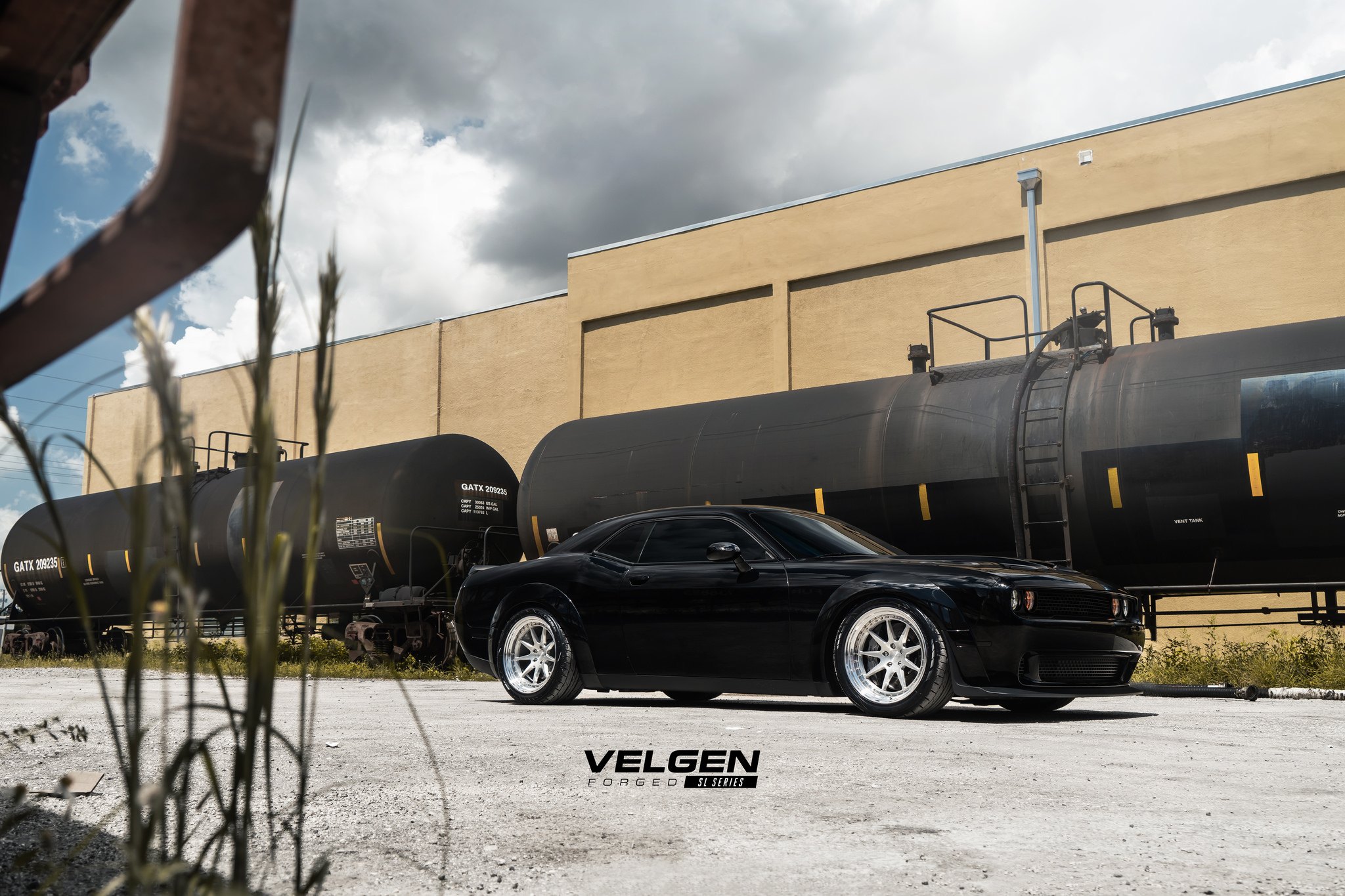Black Dodge Challenger with Color Halo Headlights - Photo by Velgen Wheels