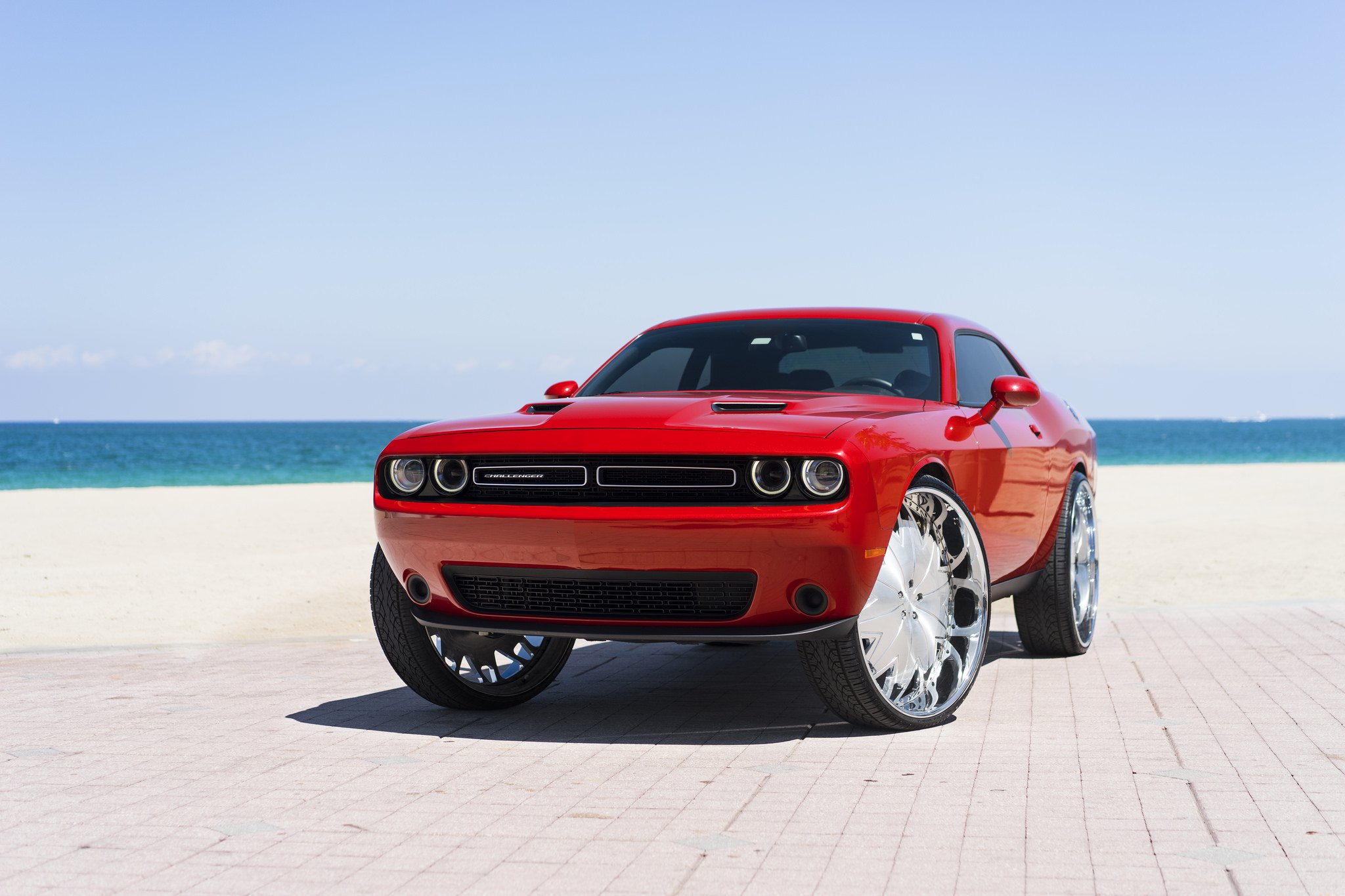 Red Dodge Challenger with Custom DBU Wheels - Photo by DUB