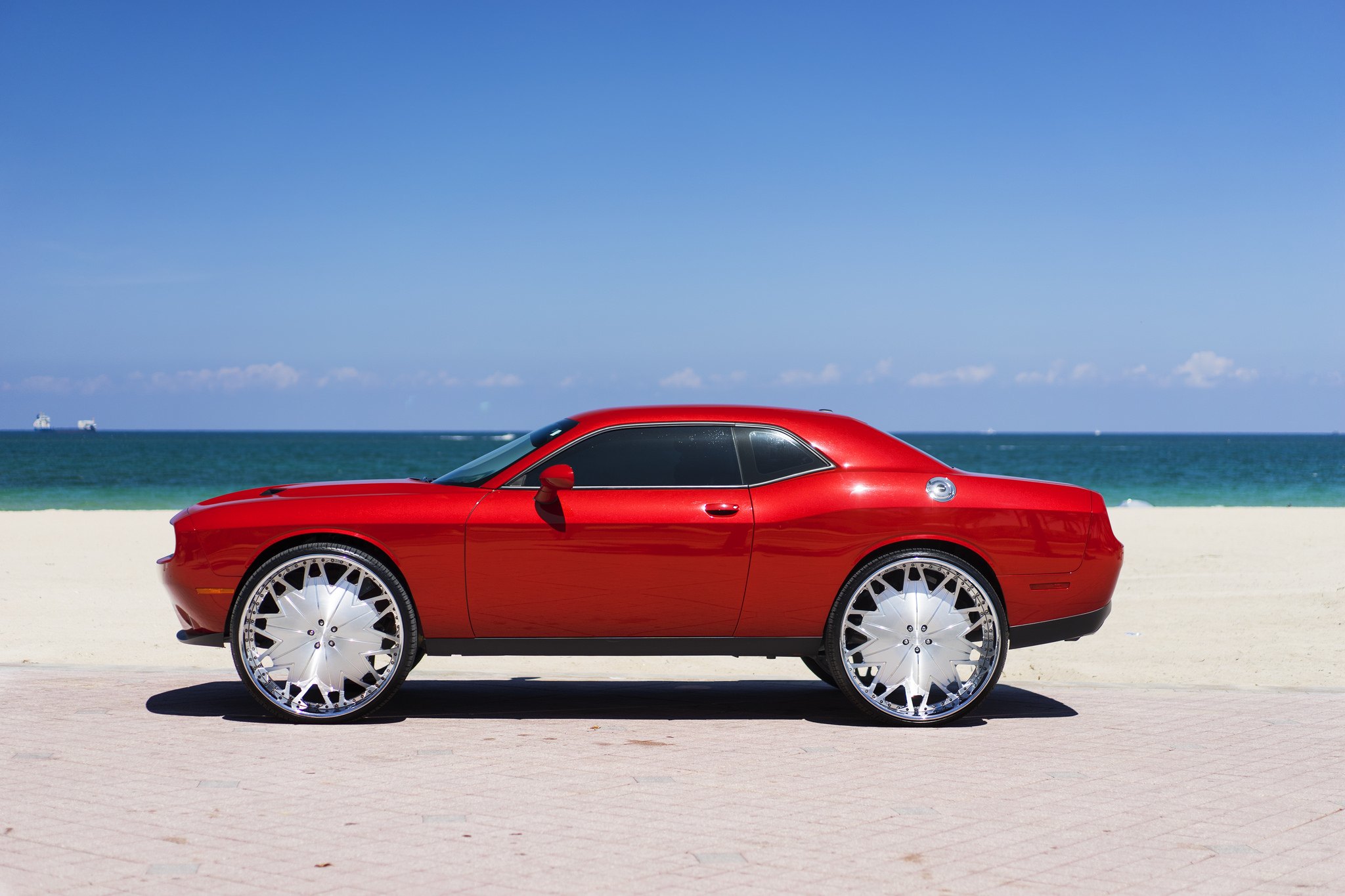 Chrome DUB Rims on Red Dodge Challenger - Photo by DUB