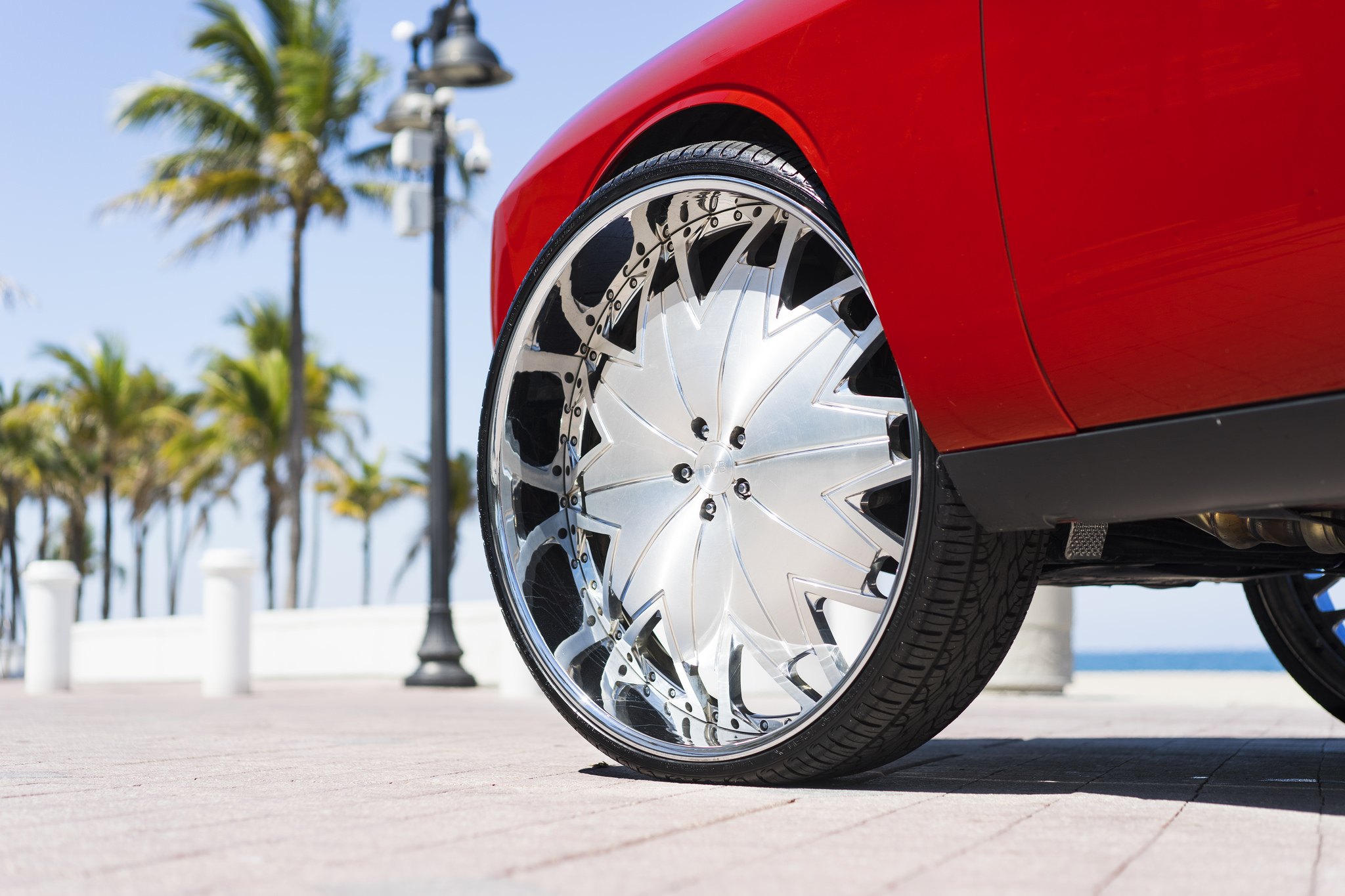 Custom Chrome DUB Wheels on Red Dodge Challenger - Photo by DUB