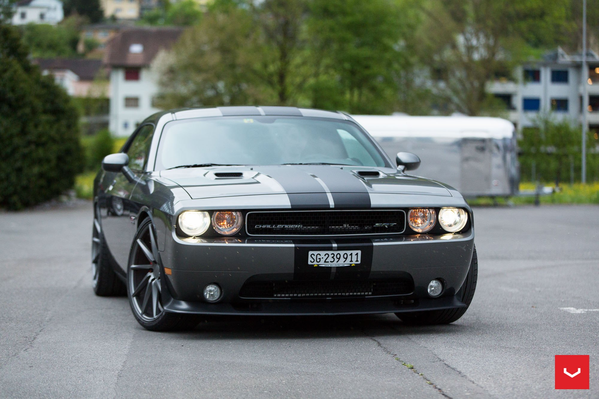 Custom Hood with Air Vents on Dodge Challenger - Photo by Vossen