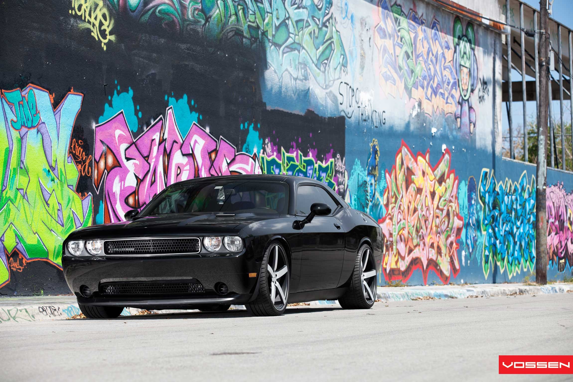 Black Dodge Challenger with Aftermarket Front Lip - Photo by Vossen