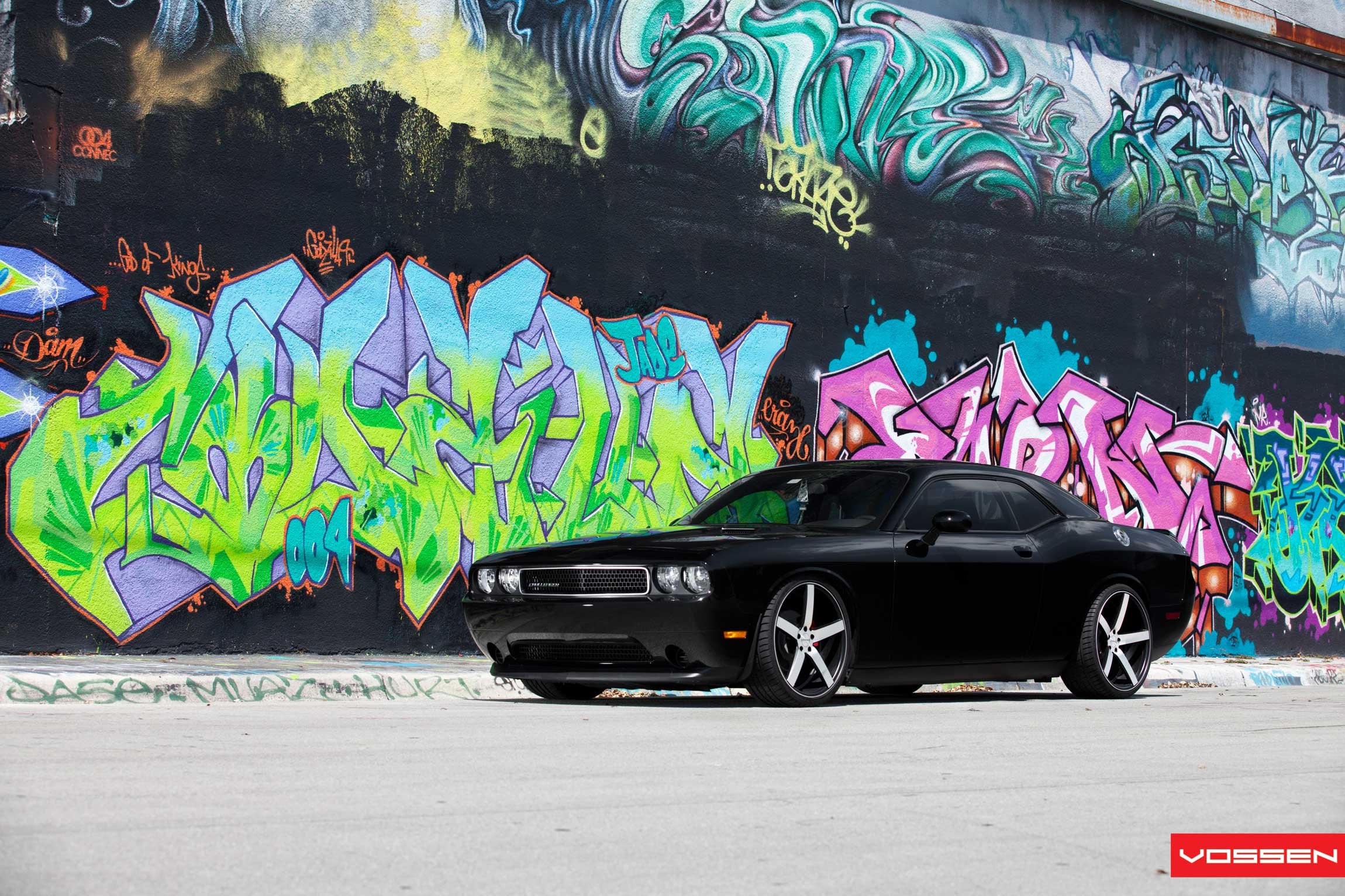 Crystal Clear LED Headlights on Black Dodge Challenger - Photo by Vossen
