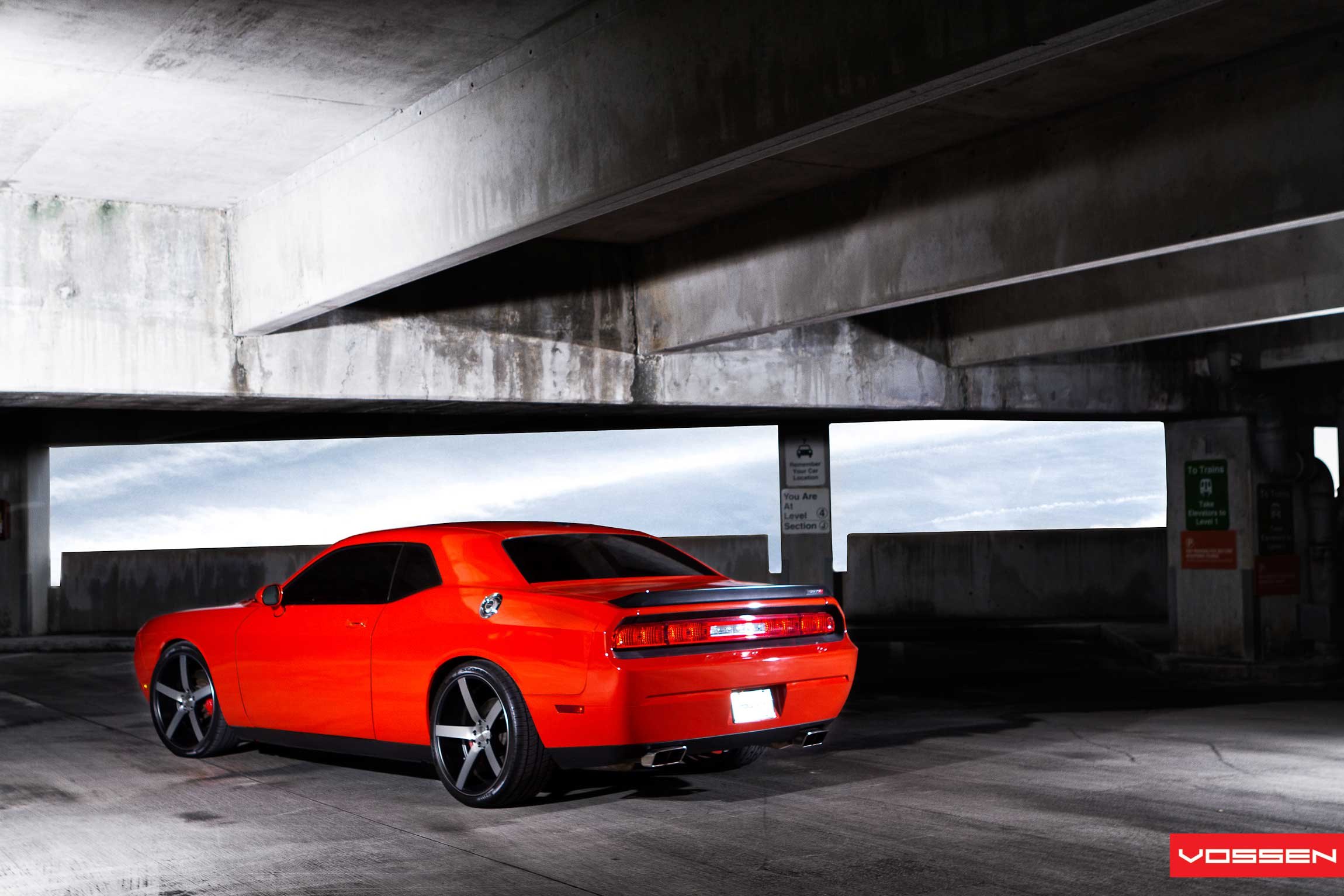 Black Rear Spoiler on Red Dodge Challenger SRT - Photo by Vossen