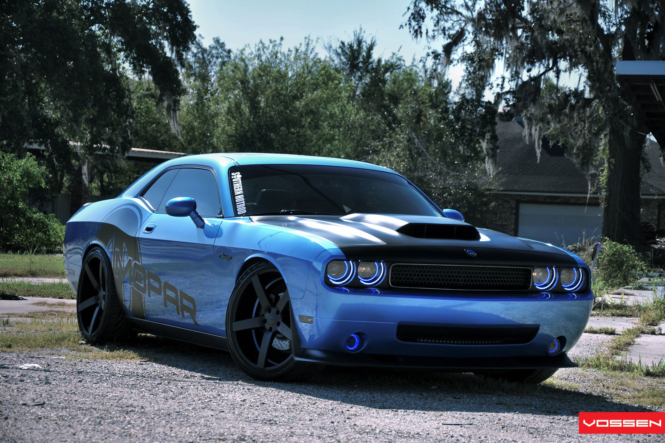 Custom Blue Debadged Dodge Challenger - Photo by Vossen