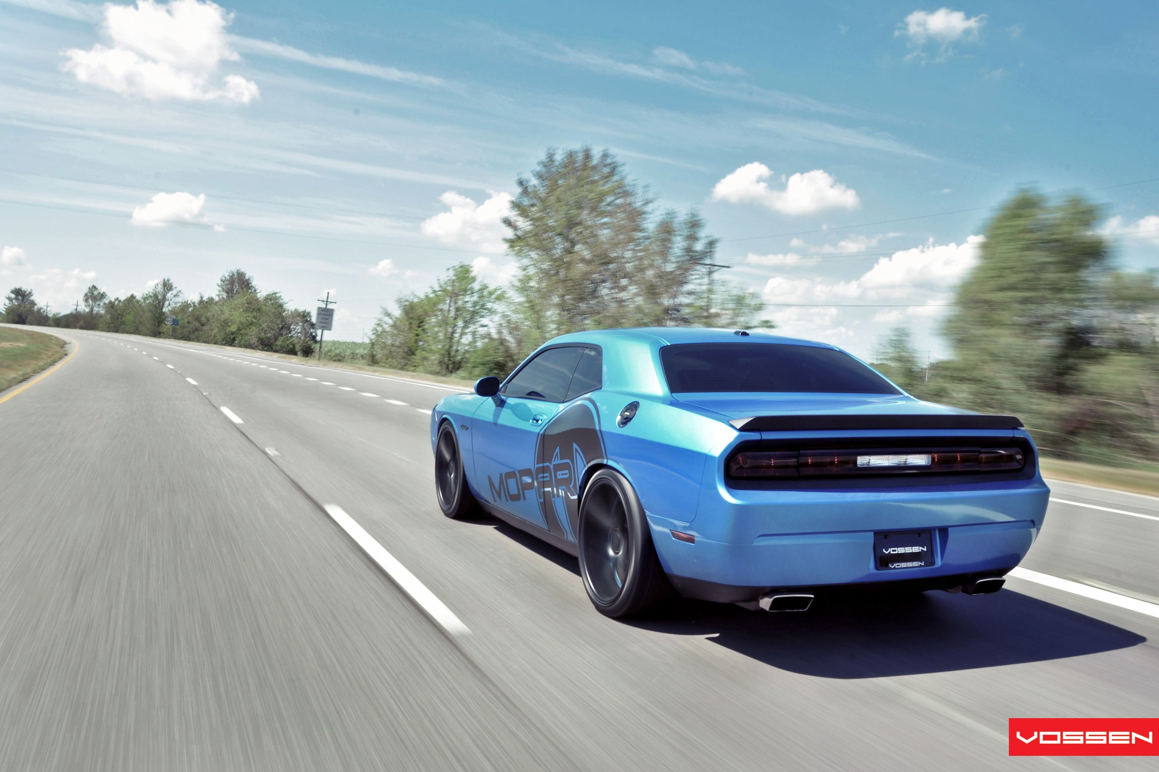 Custom Rear Bumper Cover on Blue Dodge Challenger - Photo by Vossen
