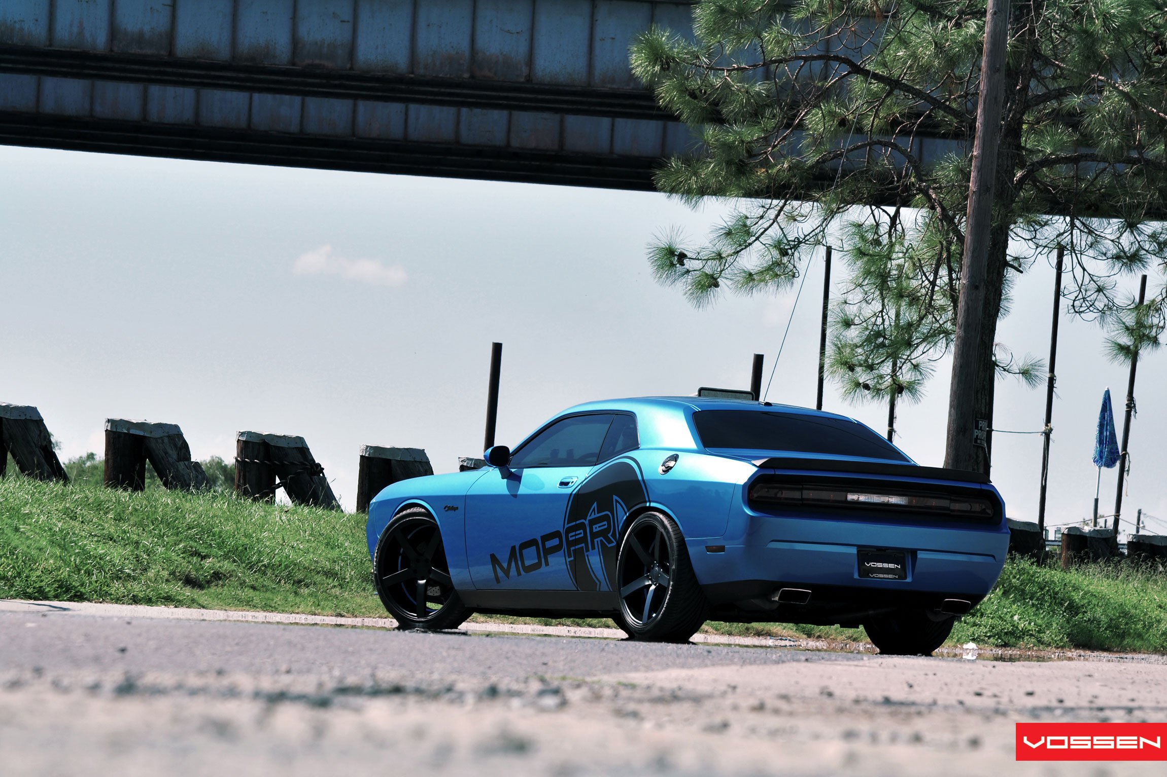 Blue Dodge Challenger with Dark Smoke Vossen Rims - Photo by Vossen