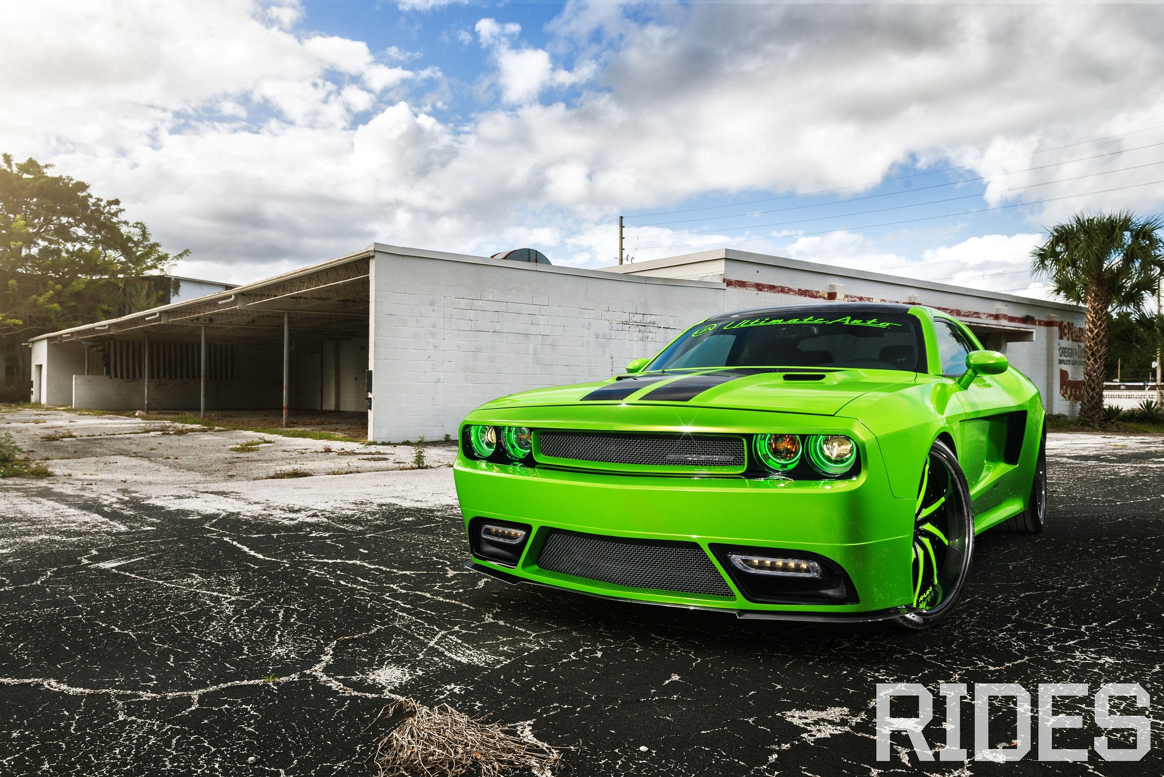 Lime Dodge Challenger With a Massive Widebody Kit - Photo by William Stern