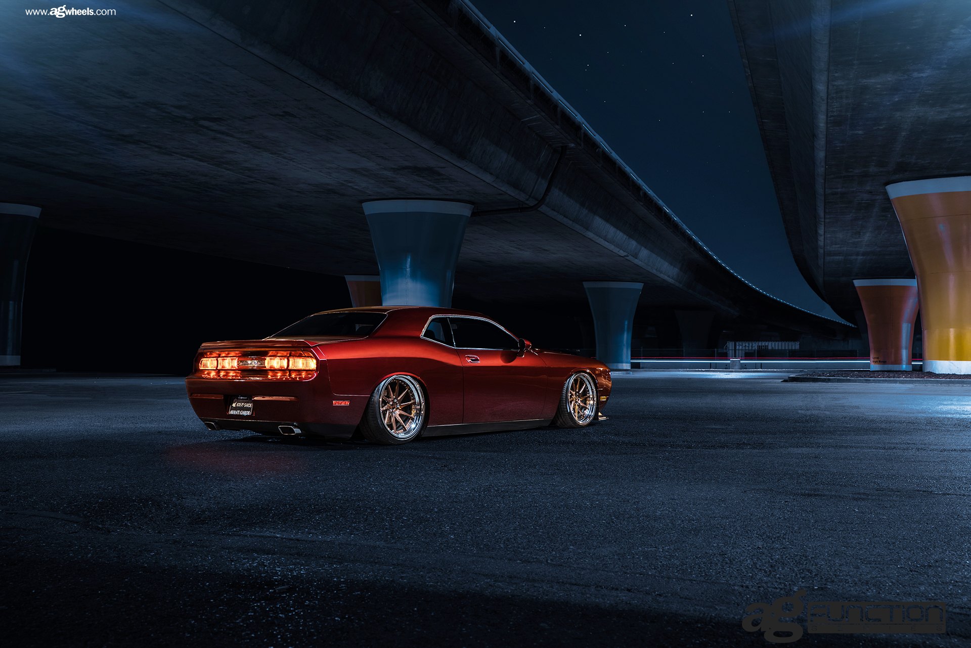 Factory Style Rear Spoiler on Red Dodge Challenger - Photo by Avant Garde Wheels