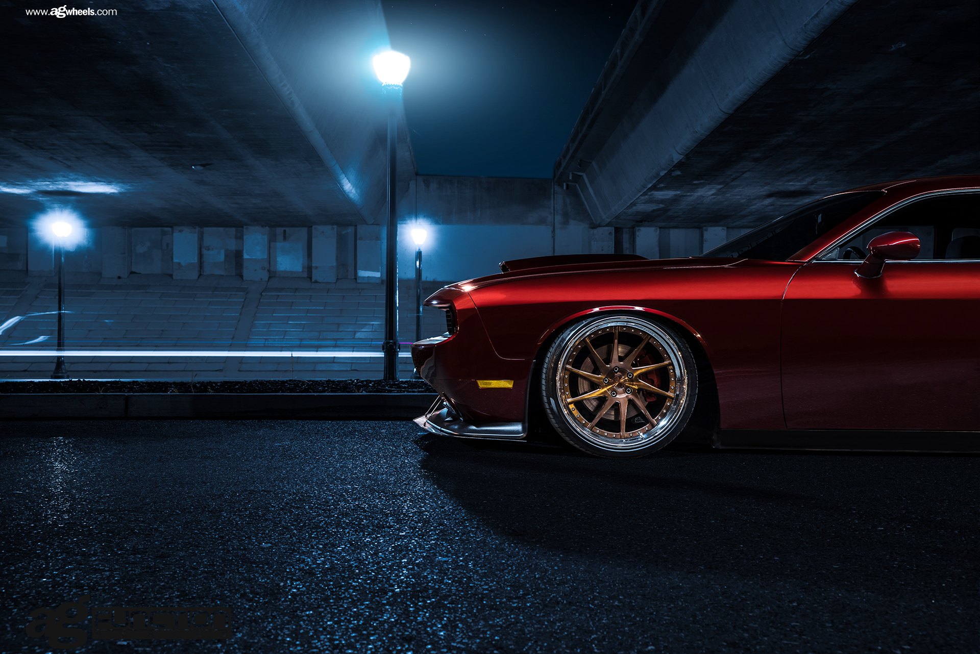 Red Stanced Dodge Challenger with Bronze Avant Garde Rims - Photo by Avant Garde Wheels