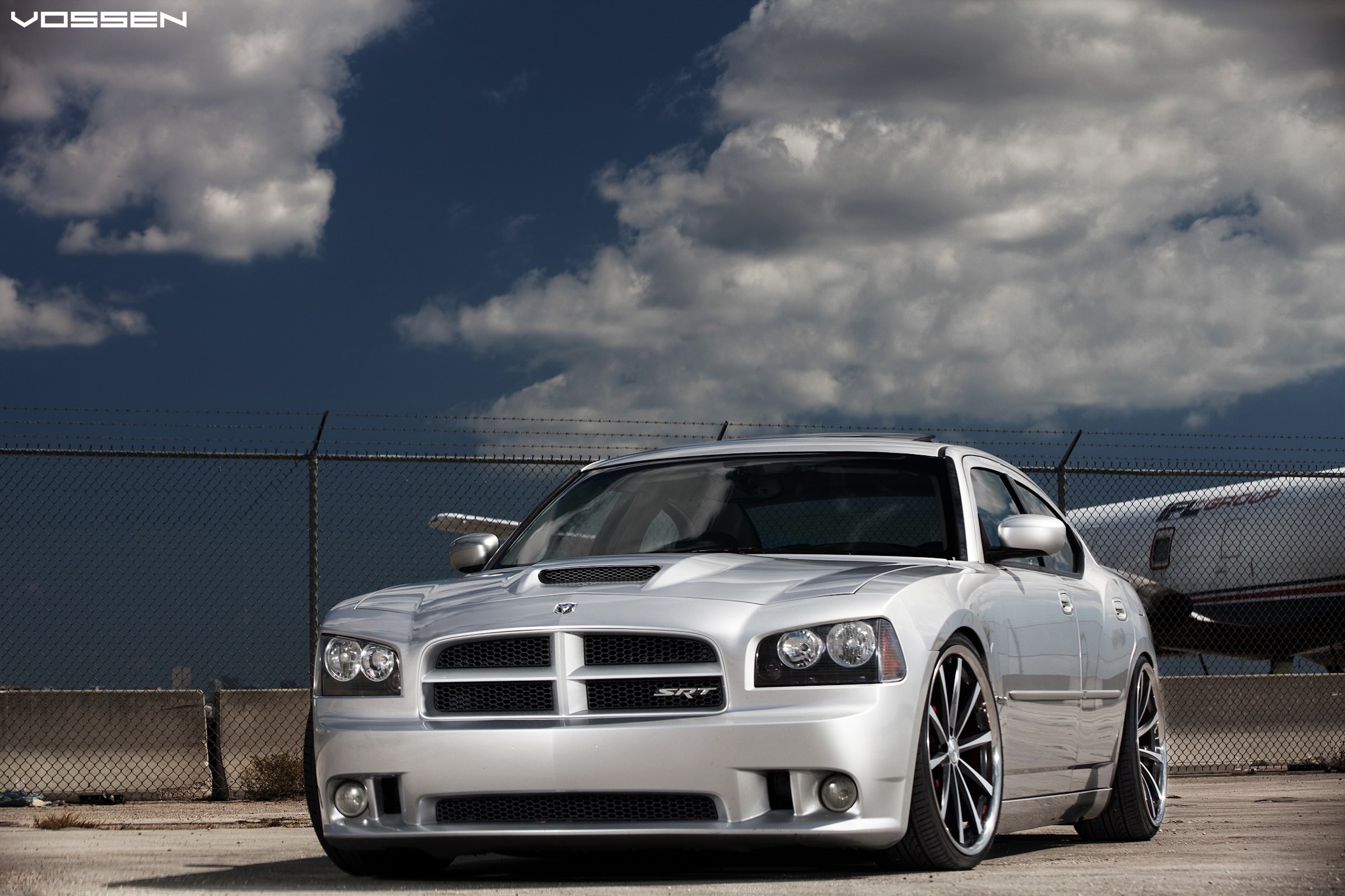 Silver Dodge Charger with Custom Mesh Grille - Photo by Vossen