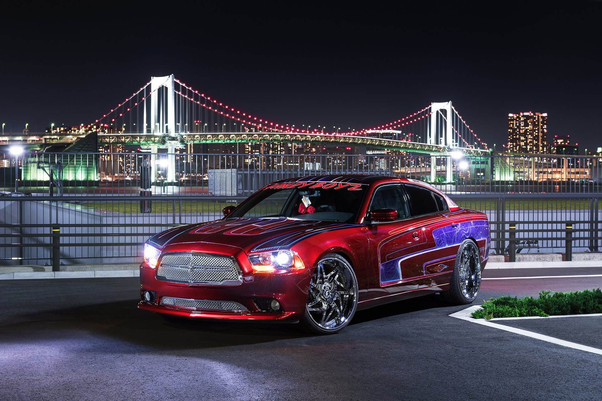 Red Dodge Charger with Custom Chrome Mesh Grille - Photo by Forgiato