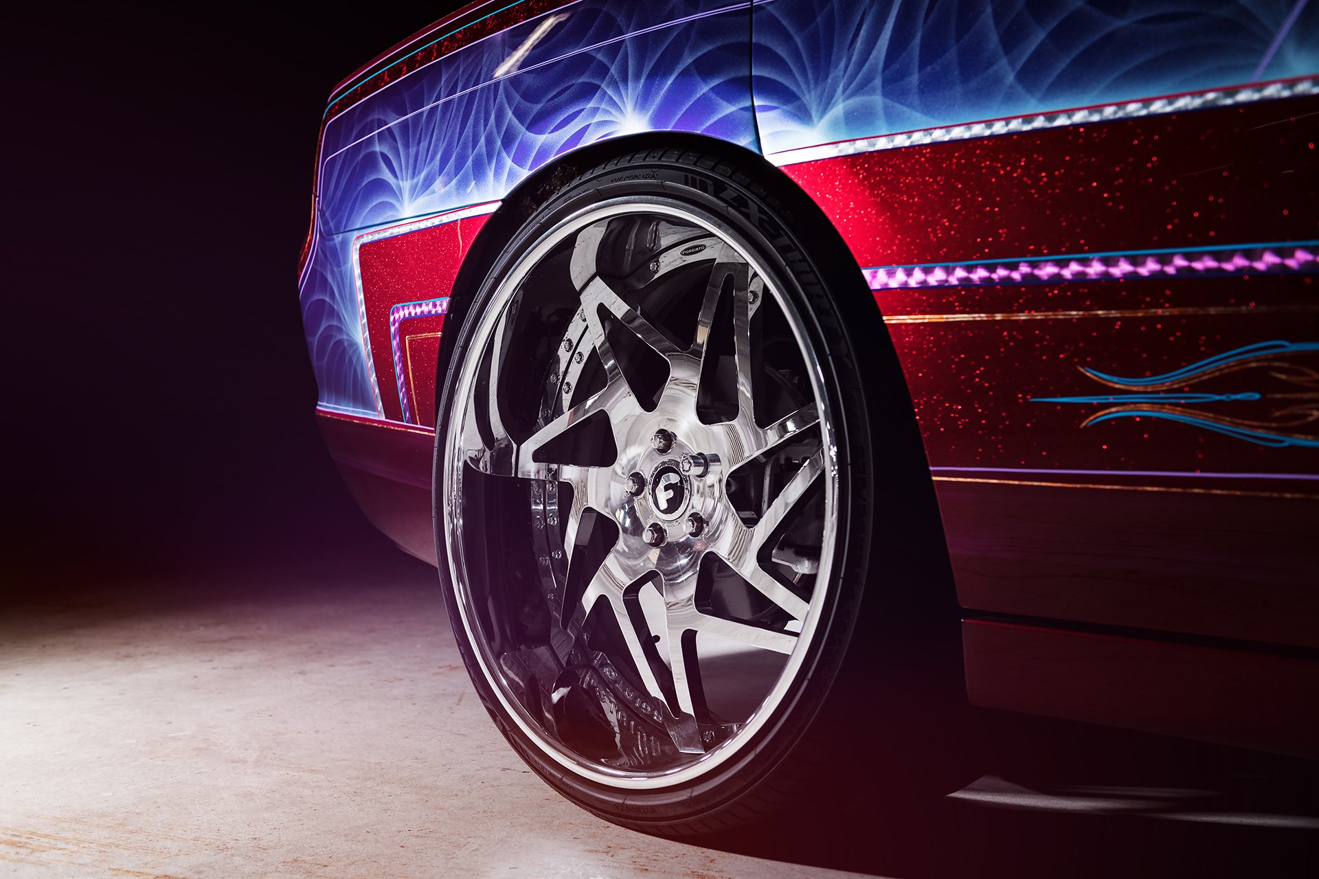 Chrome Forgiato Wheels on Red Dodge Charger - Photo by Forgiato