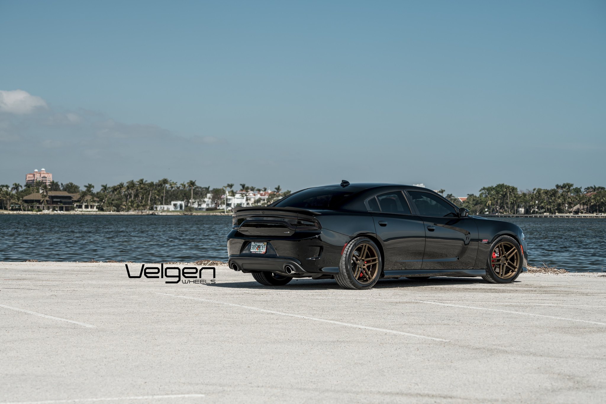 Custom Style Rear Spoiler on Black Dodge Charger - Photo by Velgen