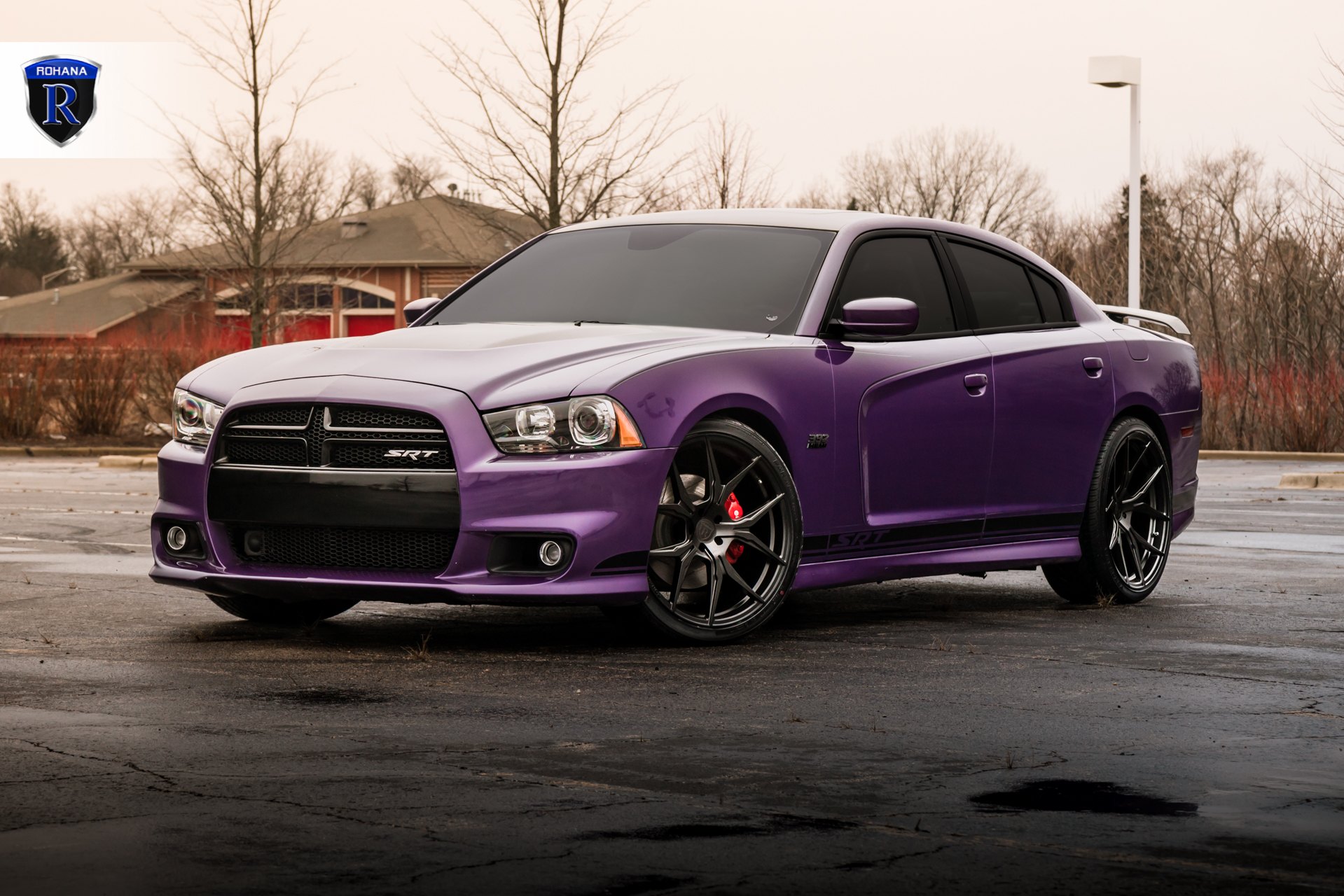Custom Halo Headlights on Purple Dodge Charger - Photo by Rohana Wheels