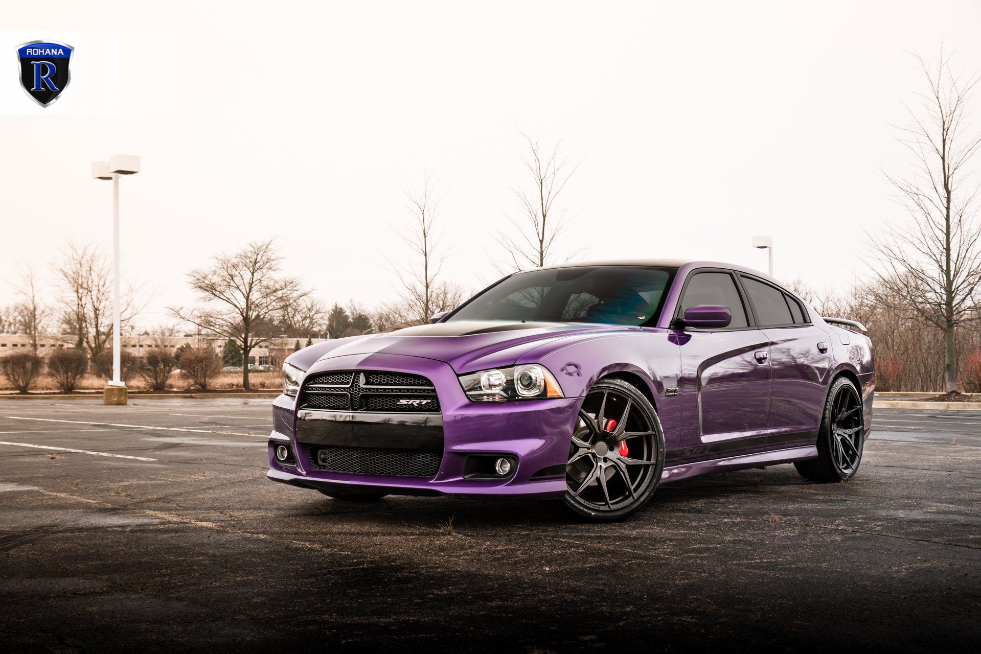 Front Bumper with Fog Lights on Purple Dodge Charger - Photo by Rohana Wheels